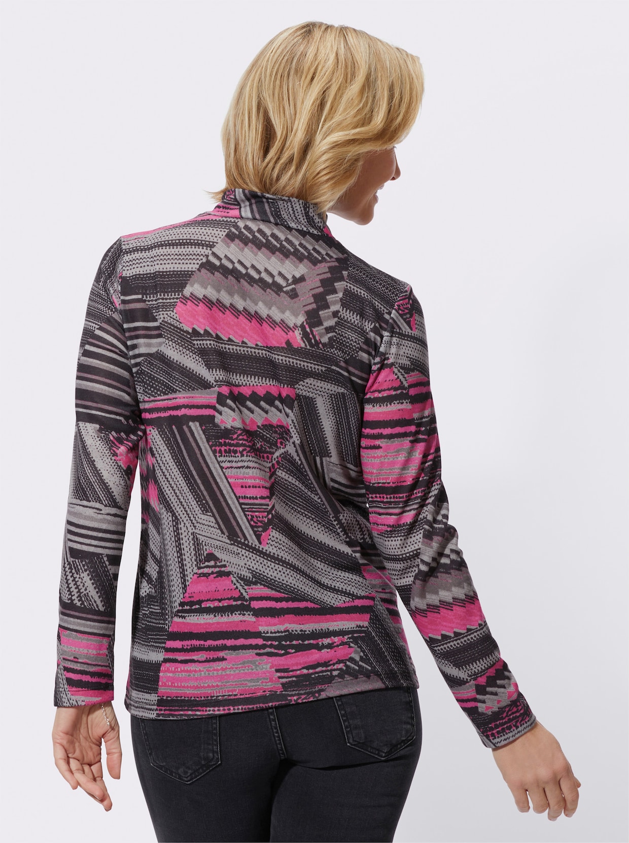 Winter-Shirt - fuchsia-steingrau-bedruckt