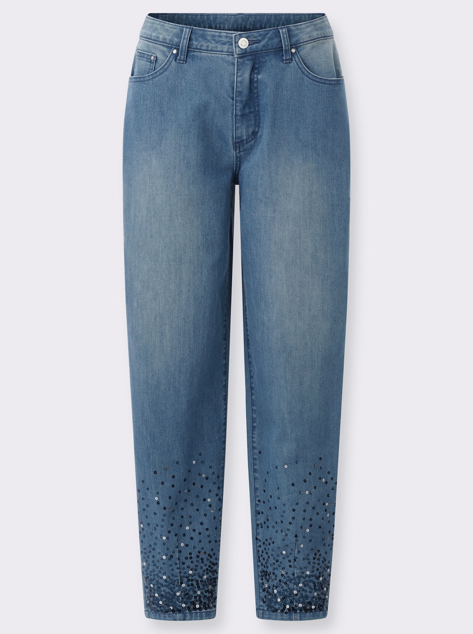 Baumwoll-Jeans mit Pailletten - blue-bleached