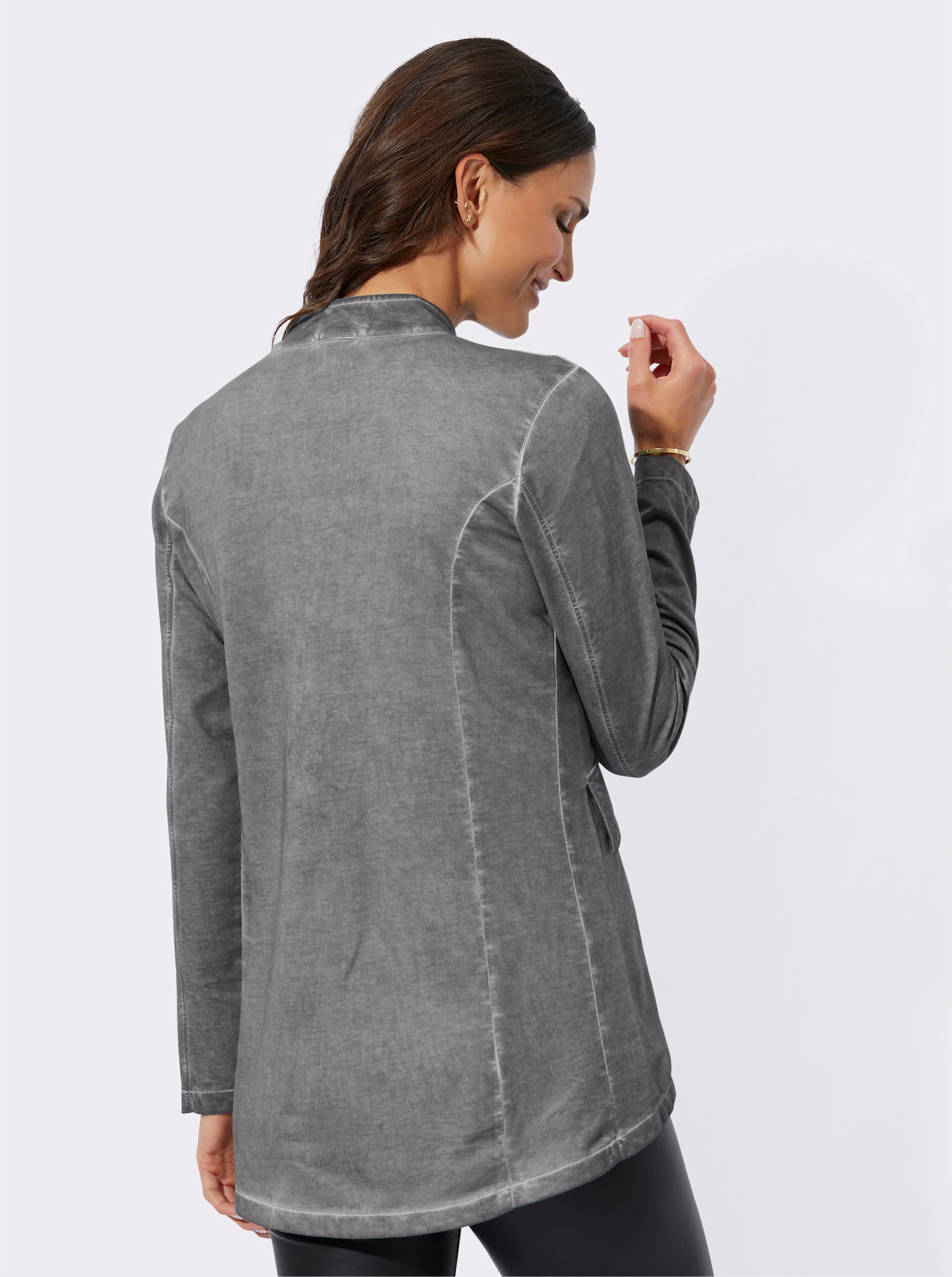 Sweatjacke in Oil-dyed-Optik - grau