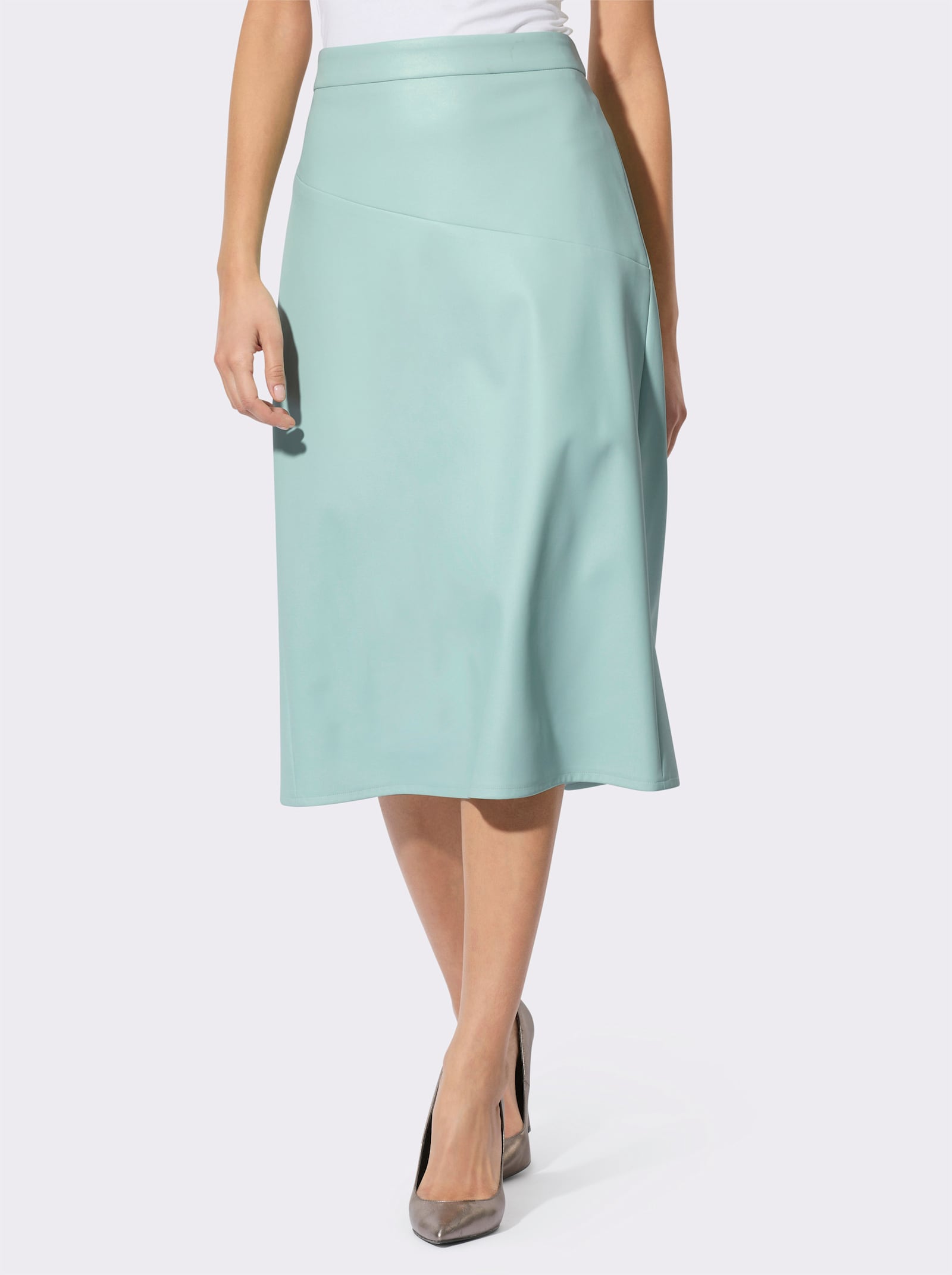 Lederimitatrock mit Gehschlitz hinten - kalkmint