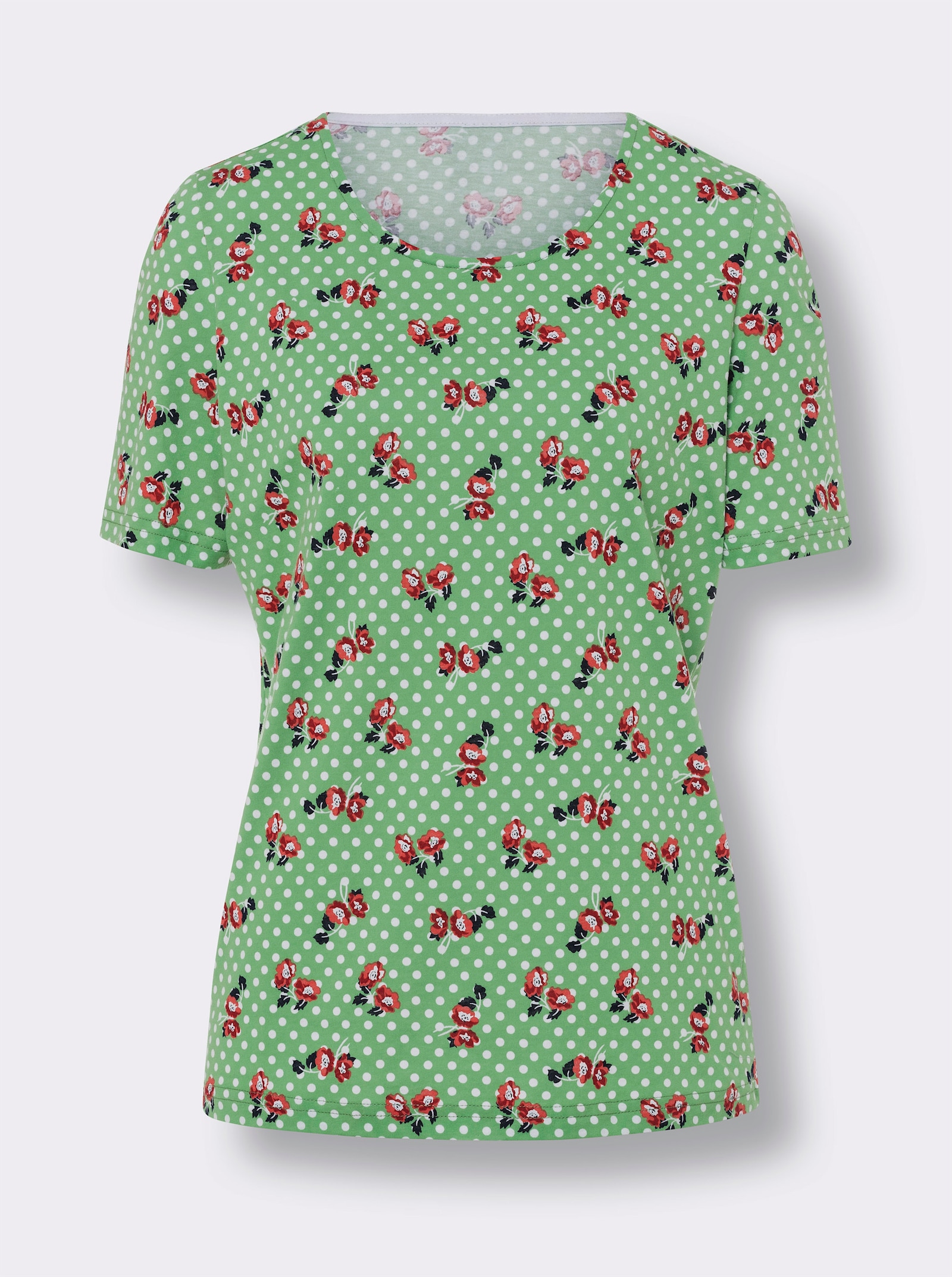 Shirt met korte mouwen van puur katoen - appelgroen/rood bedrukt