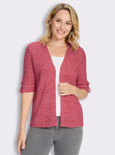 Strickjacke in Rippen-Optik - erdbeere-weiß-meliert