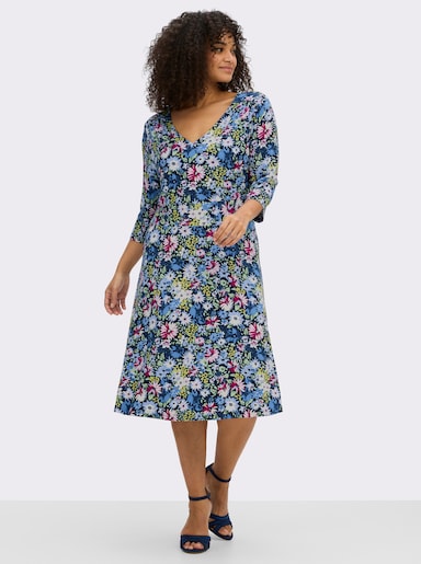 sheego by Joe Browns Jerseykleid mit Blumenprint - tiefblau-himmelblau-gemustert
