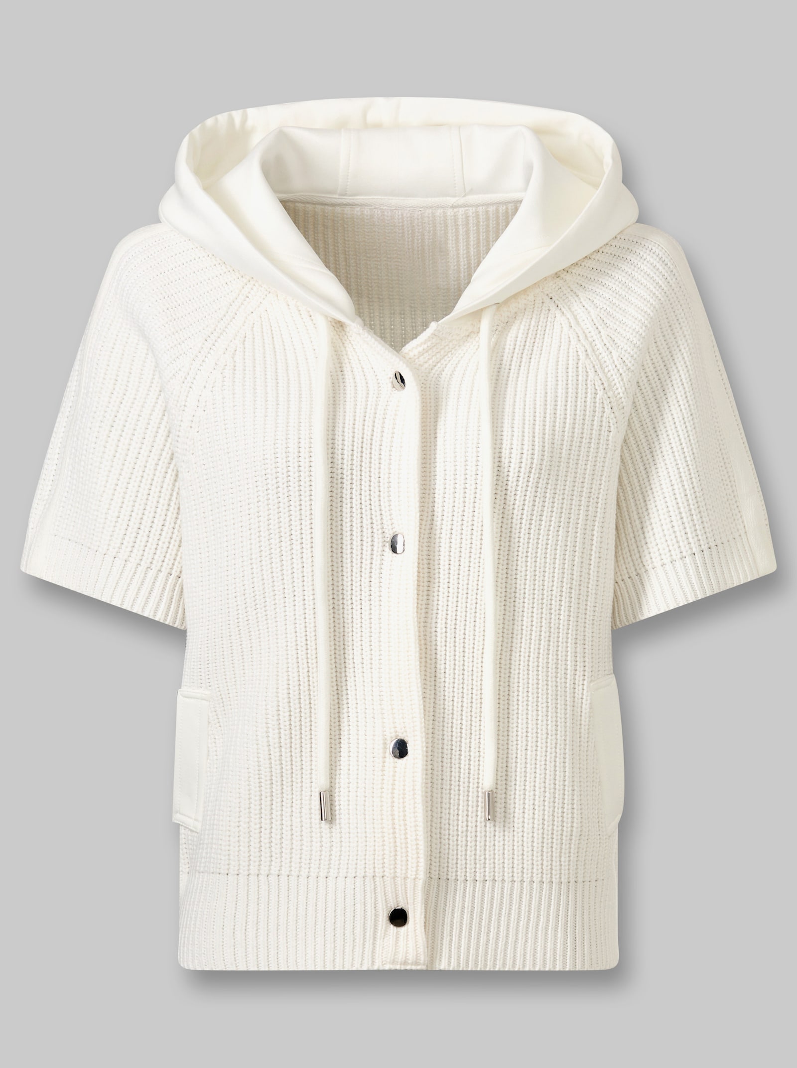 heine Kapuzenstrickjacke mit Kurzarm - ecru