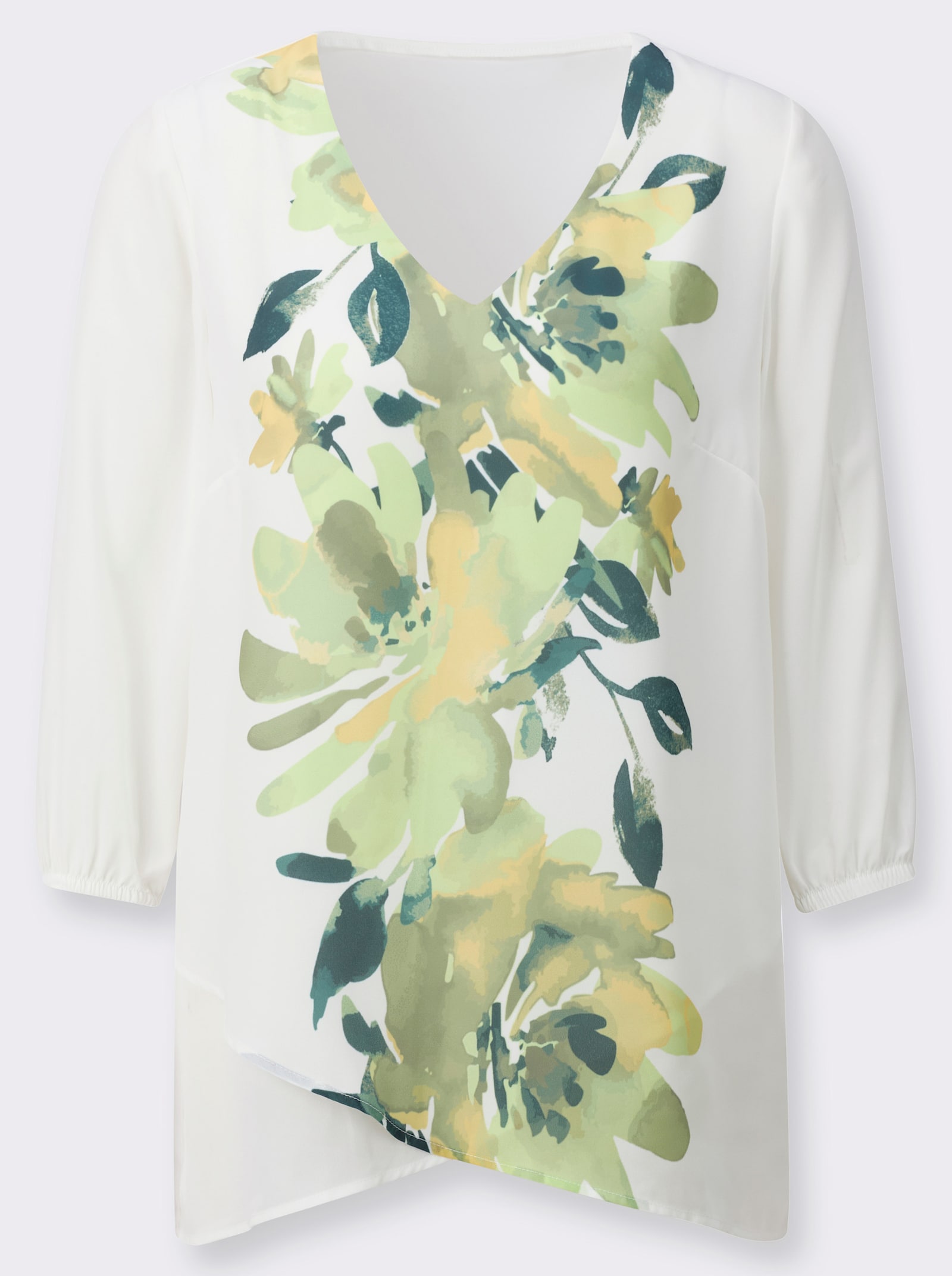 Tunika mit asymmetrischem Saum - pistazie-zitrone-bedruckt