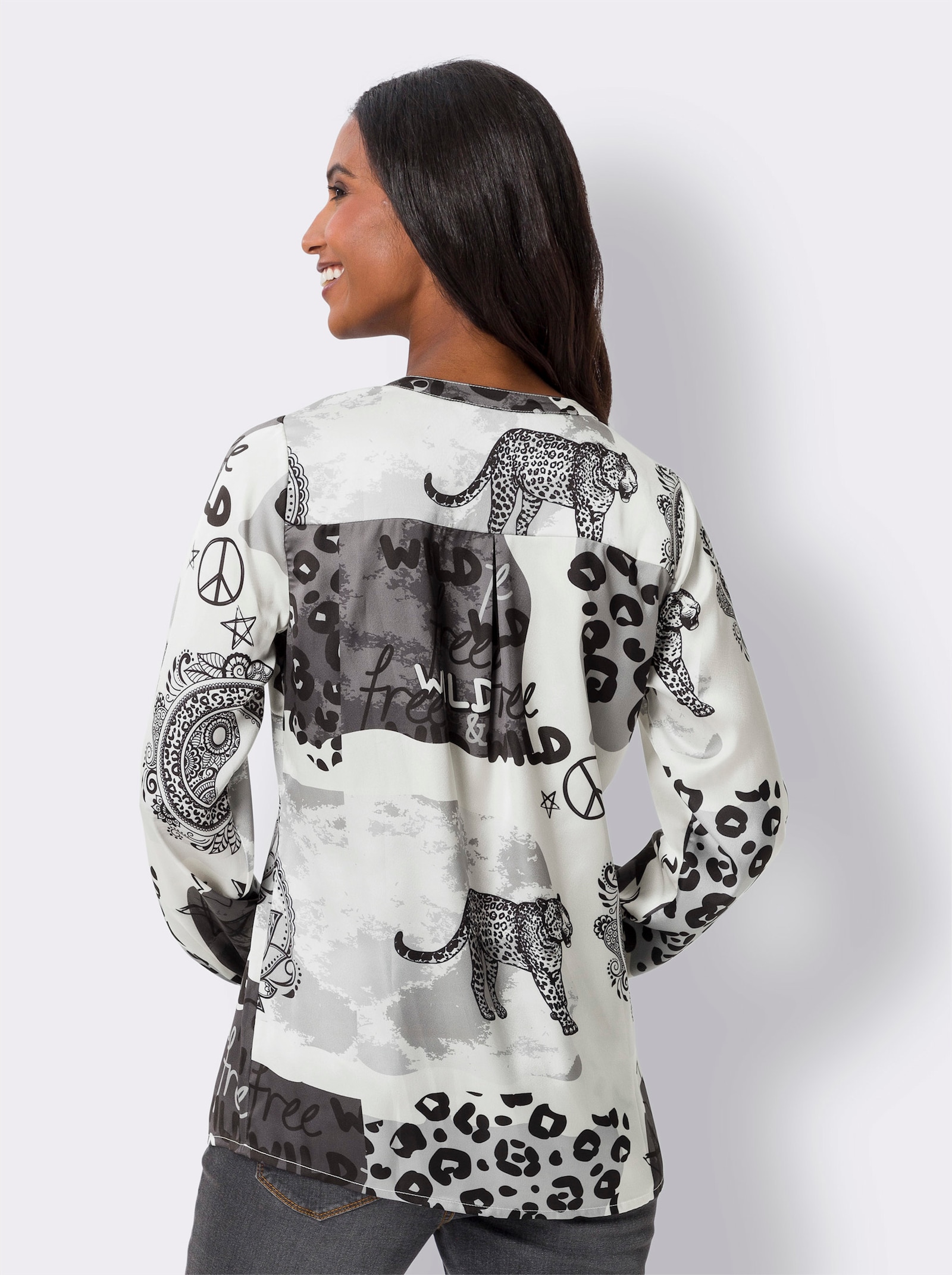 heine Druckbluse mit Muster-Mix - champagner-schwarz-bedruckt