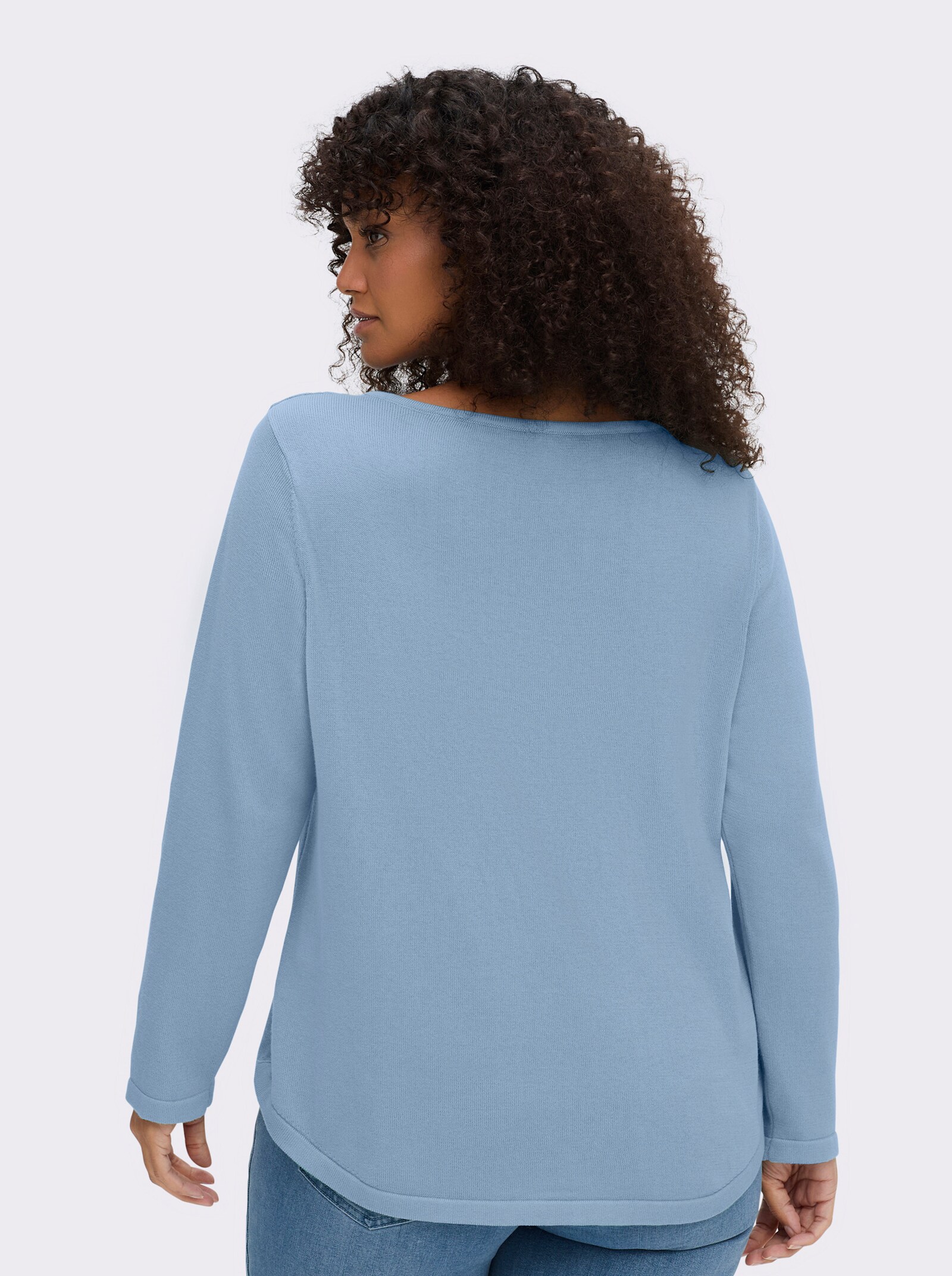 Rundhalspullover mit U-Boot-Ausschnitt - eisblau