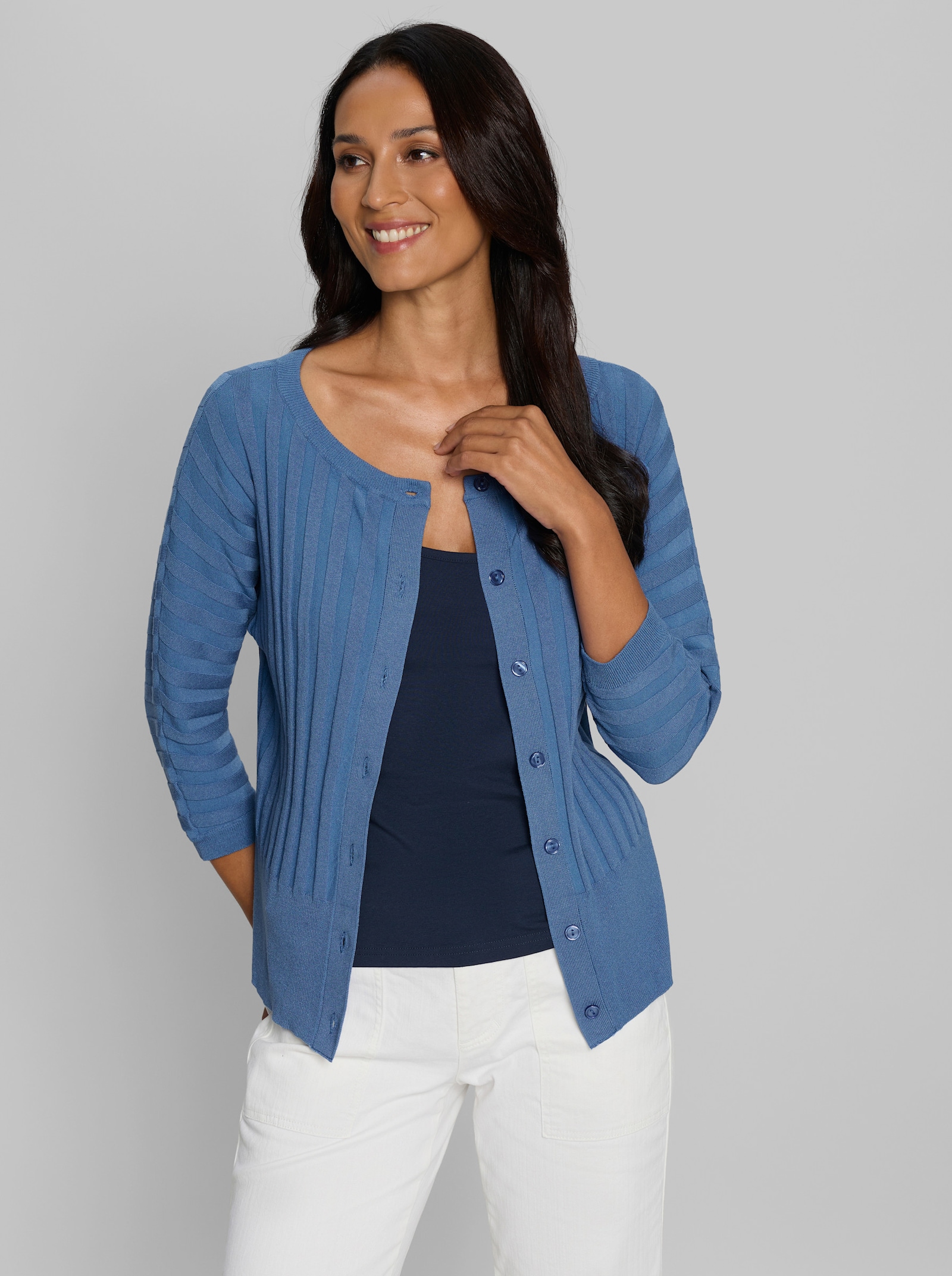 heine Strickjacke mit Streifenmuster - mittelblau