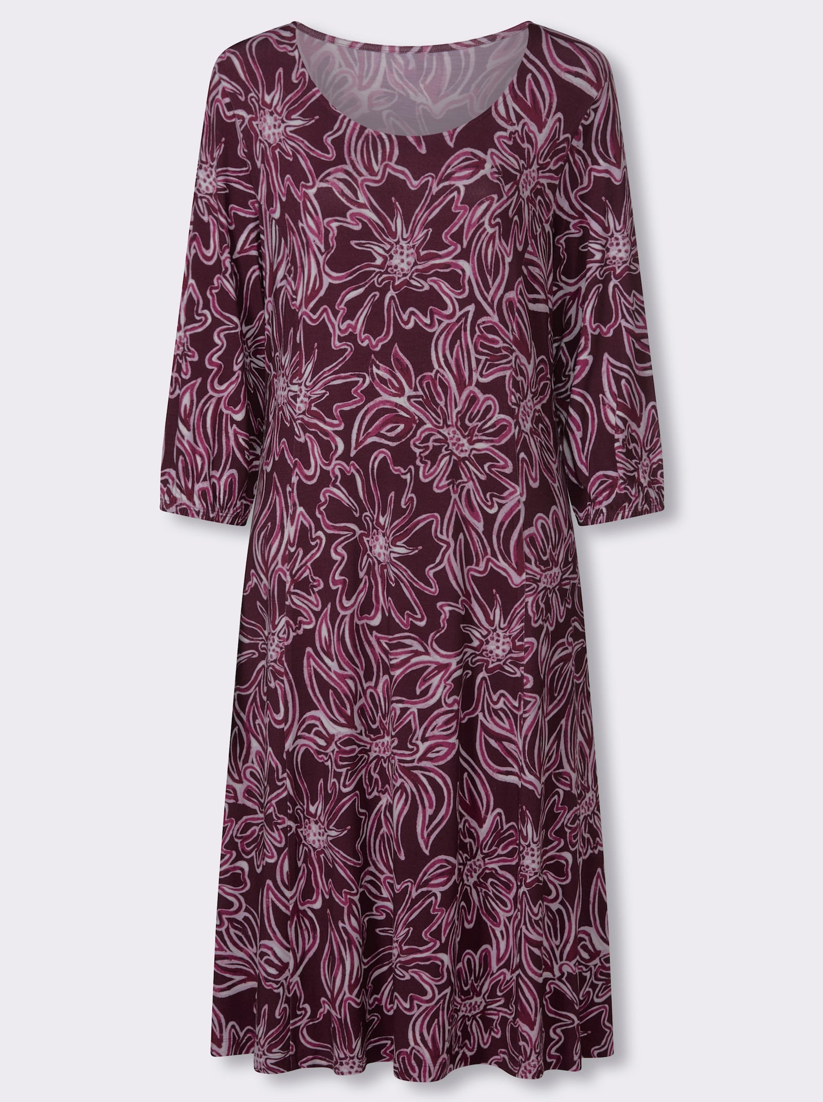 Jerseykleid mit 3/4-Ärmeln - burgund-flieder-bedruckt