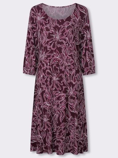 Jerseykleid mit 3/4-Ärmeln - burgund-flieder-bedruckt