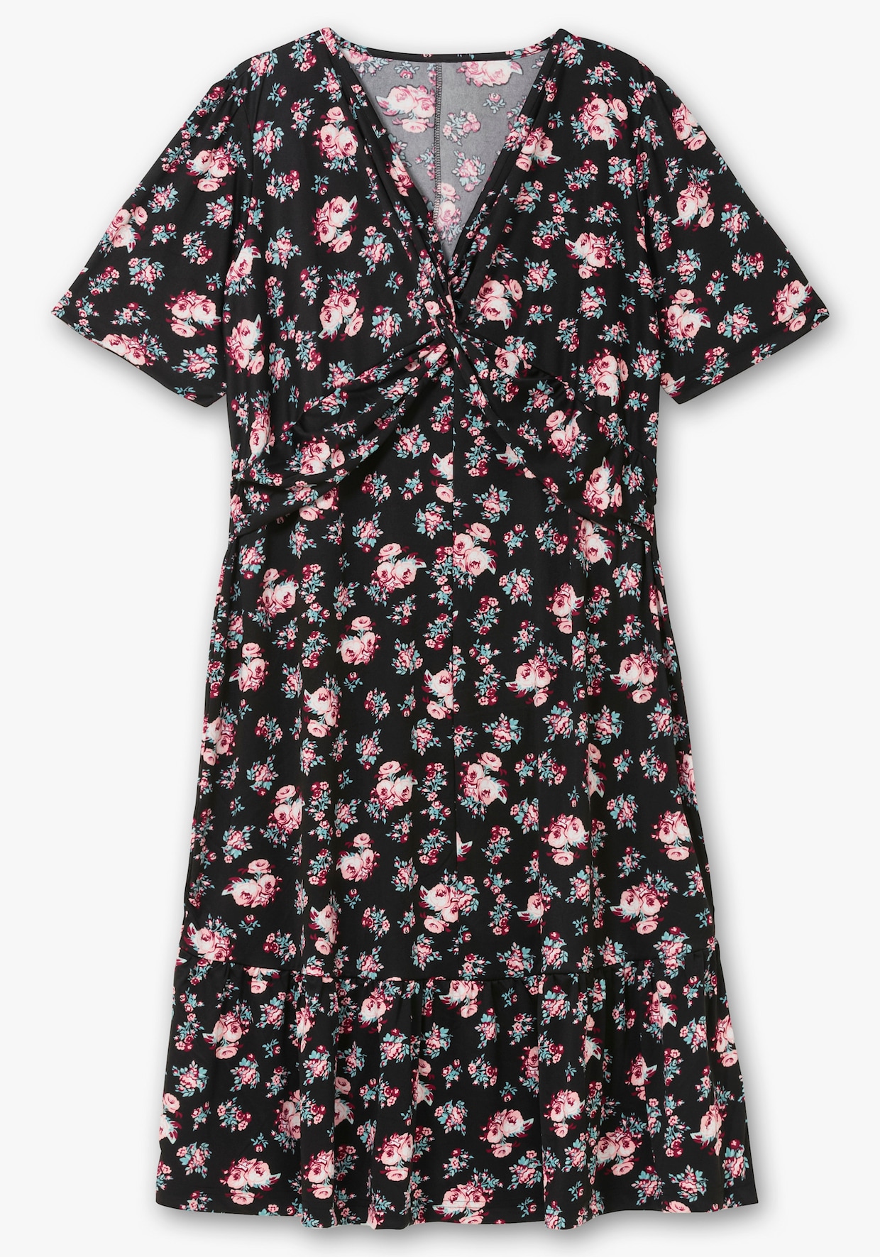 Shirtkleid - schwarz-hortensie-gemustert