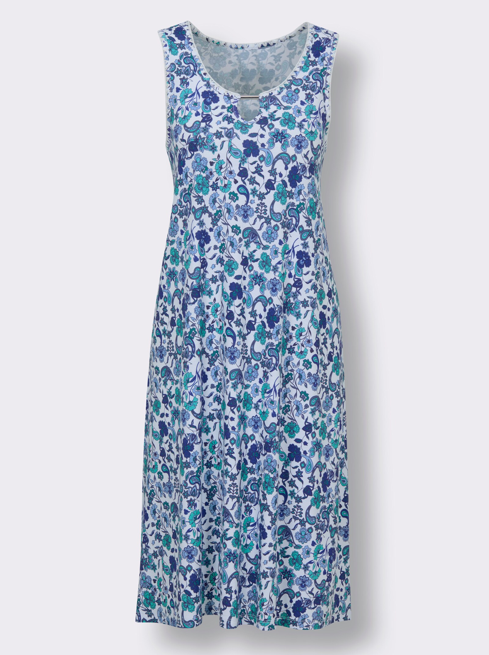 feel good Sommerkleid mit Zierteil am Ausschnitt - jeansblau-topas-bedruckt