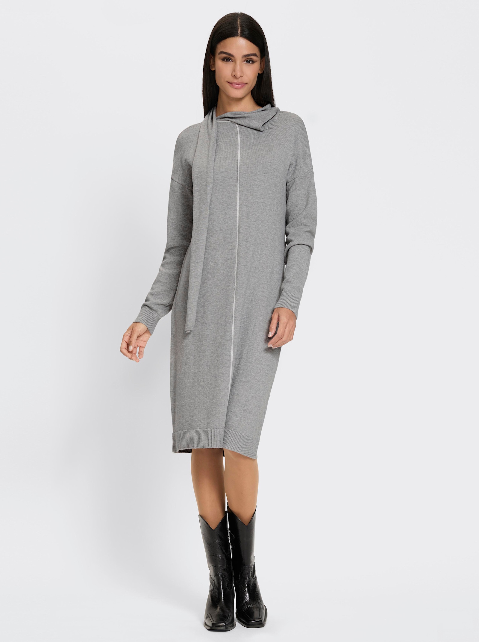 heine Strickkleid mit Glitzerstreifen - steingrau-champagner-meliert