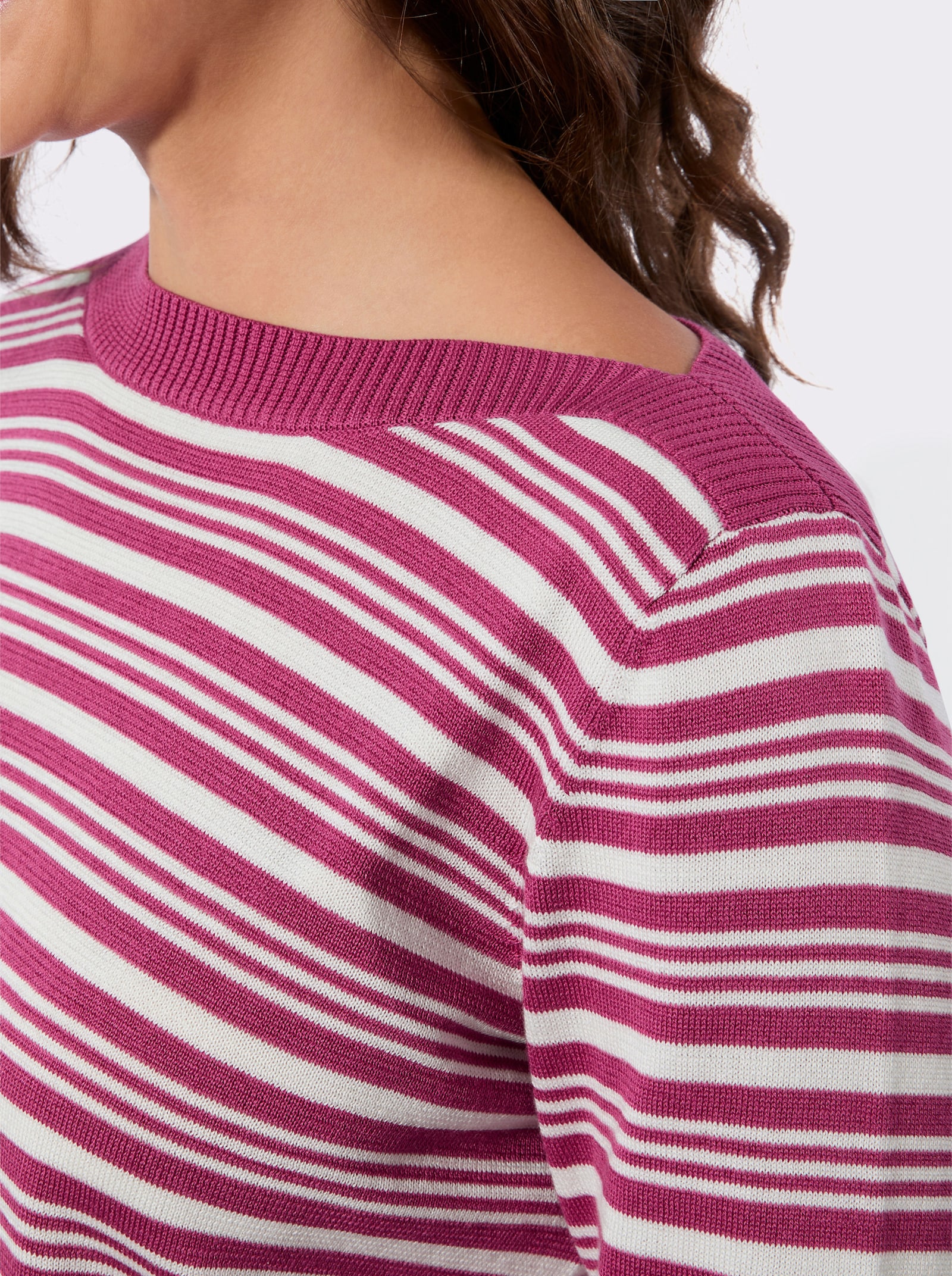 Baumwollpullover mit Ripp-Abschlüssen - erika-ecru-geringelt