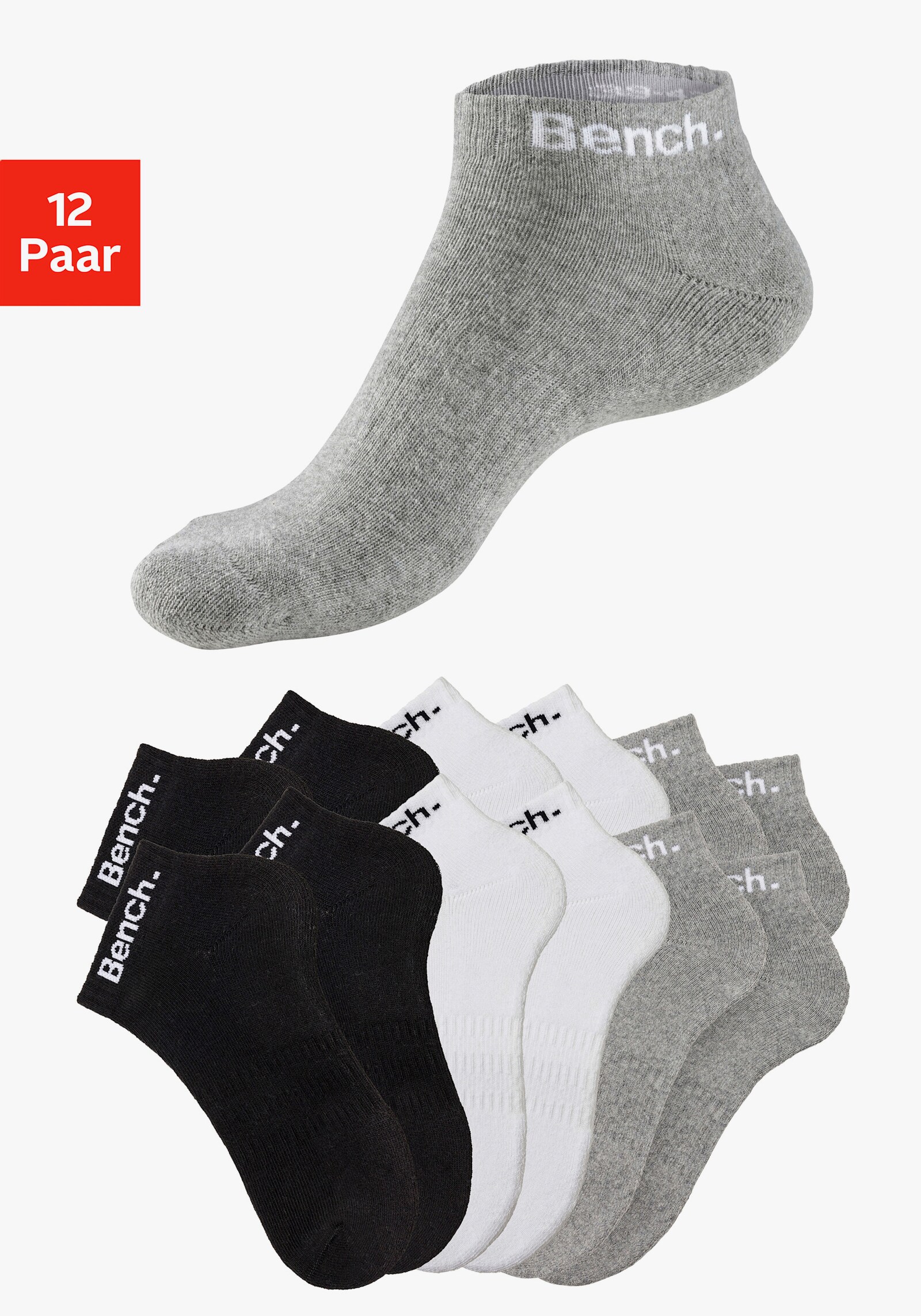 Bench. Sportsocken - 4x schwarz, 4x weiß, 4x grau-meliert