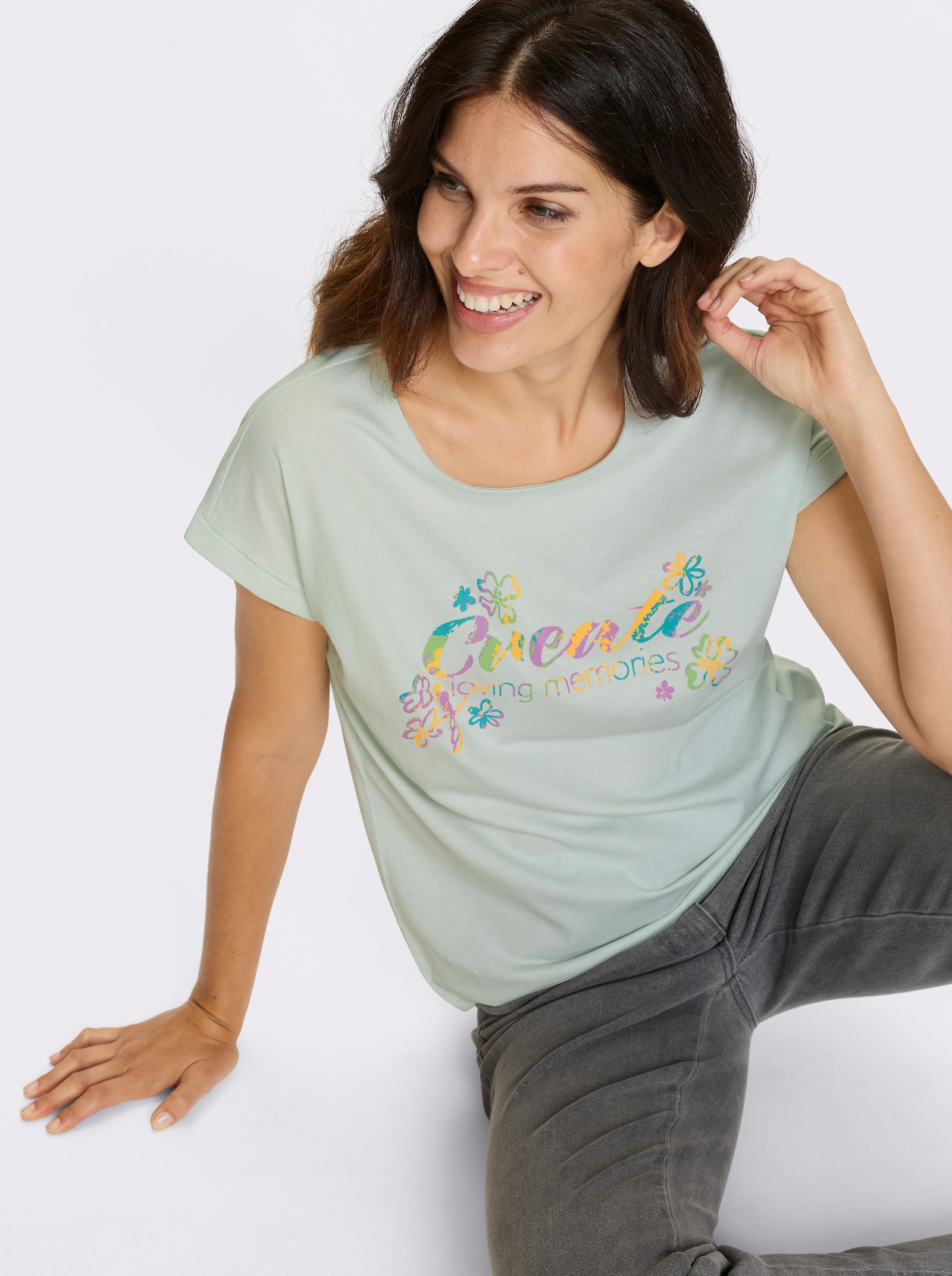 Tričko,kr.ruk., výstrih - Jemná mätová-žltá