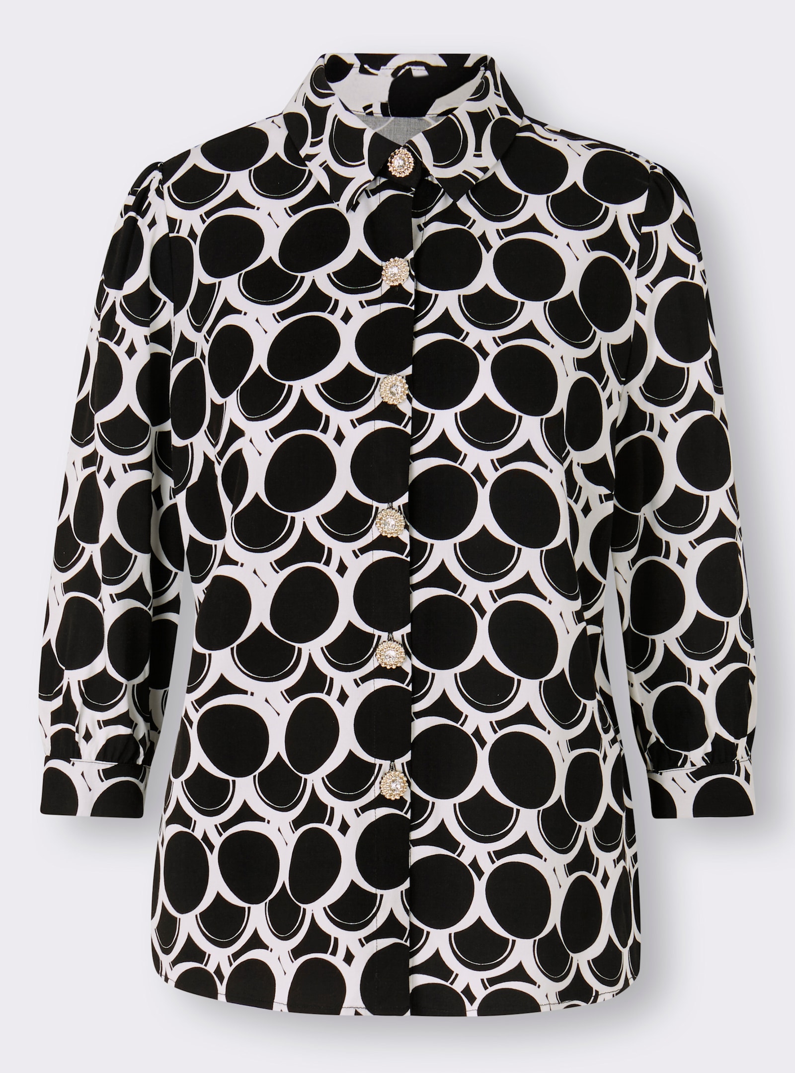 heine Hemdbluse mit Schmuckknöpfen - schwarz-ecru-bedruckt