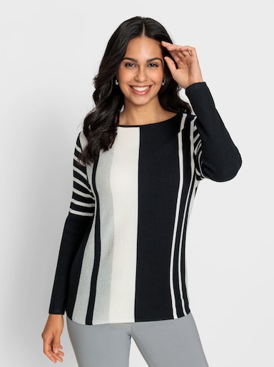 Strickpullover mit Glanzgarn - schwarz-weiß-gemustert