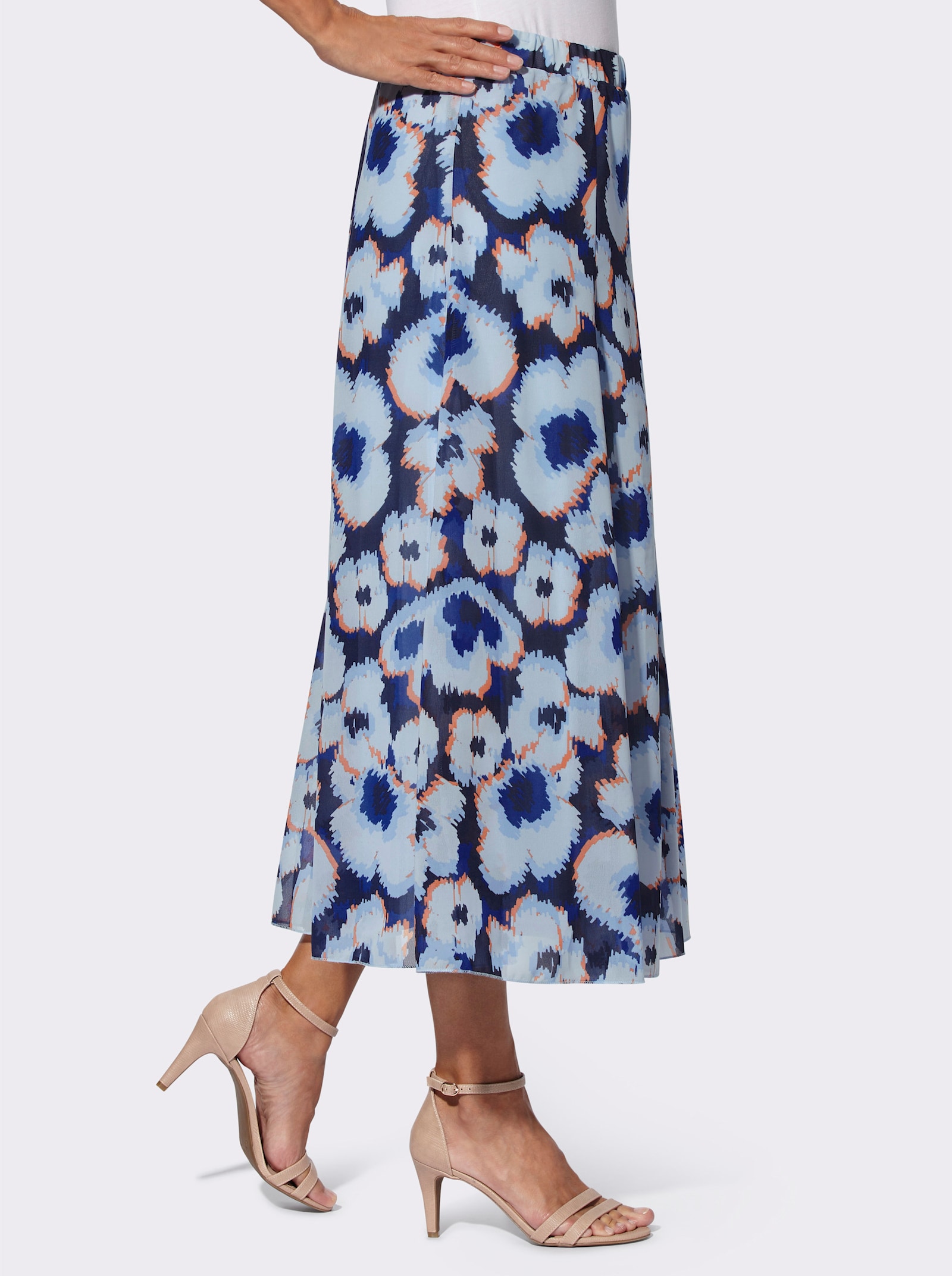 Bahnenrock im Blüten-Dessin - hellblau-royalblau-bedruckt