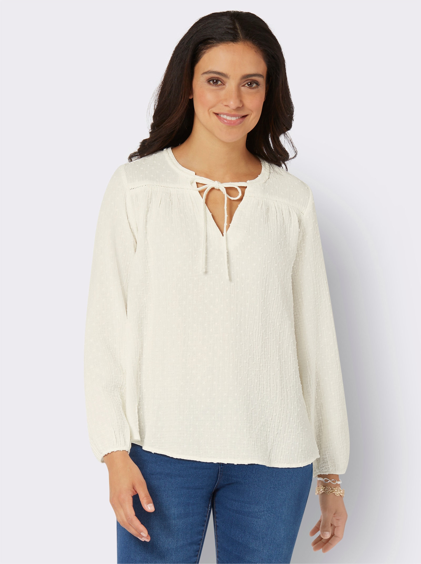 Katoenen blouse in 3D-look - ecru