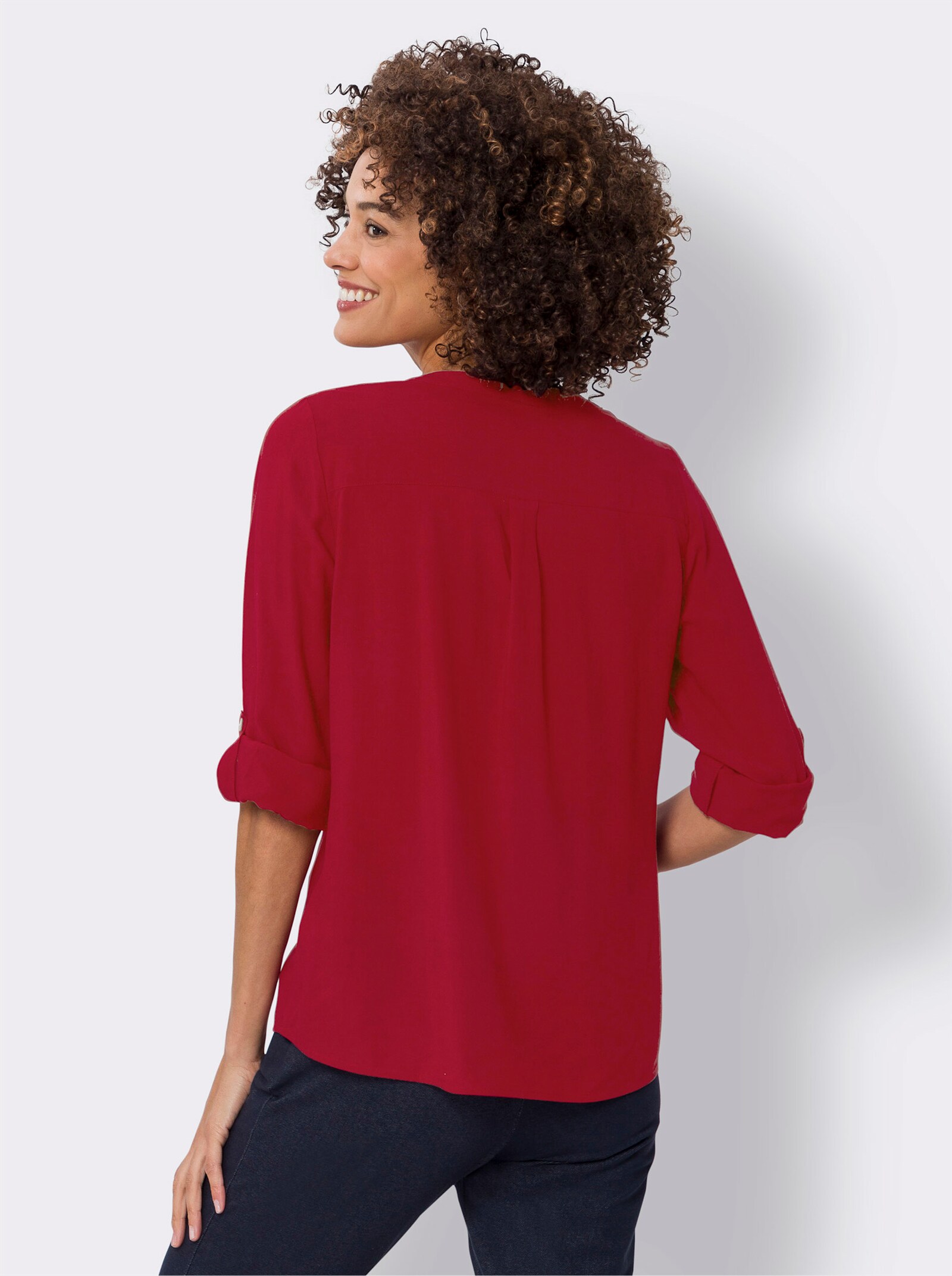 Schlupfbluse mit kurzer Knopfleiste - kirsche