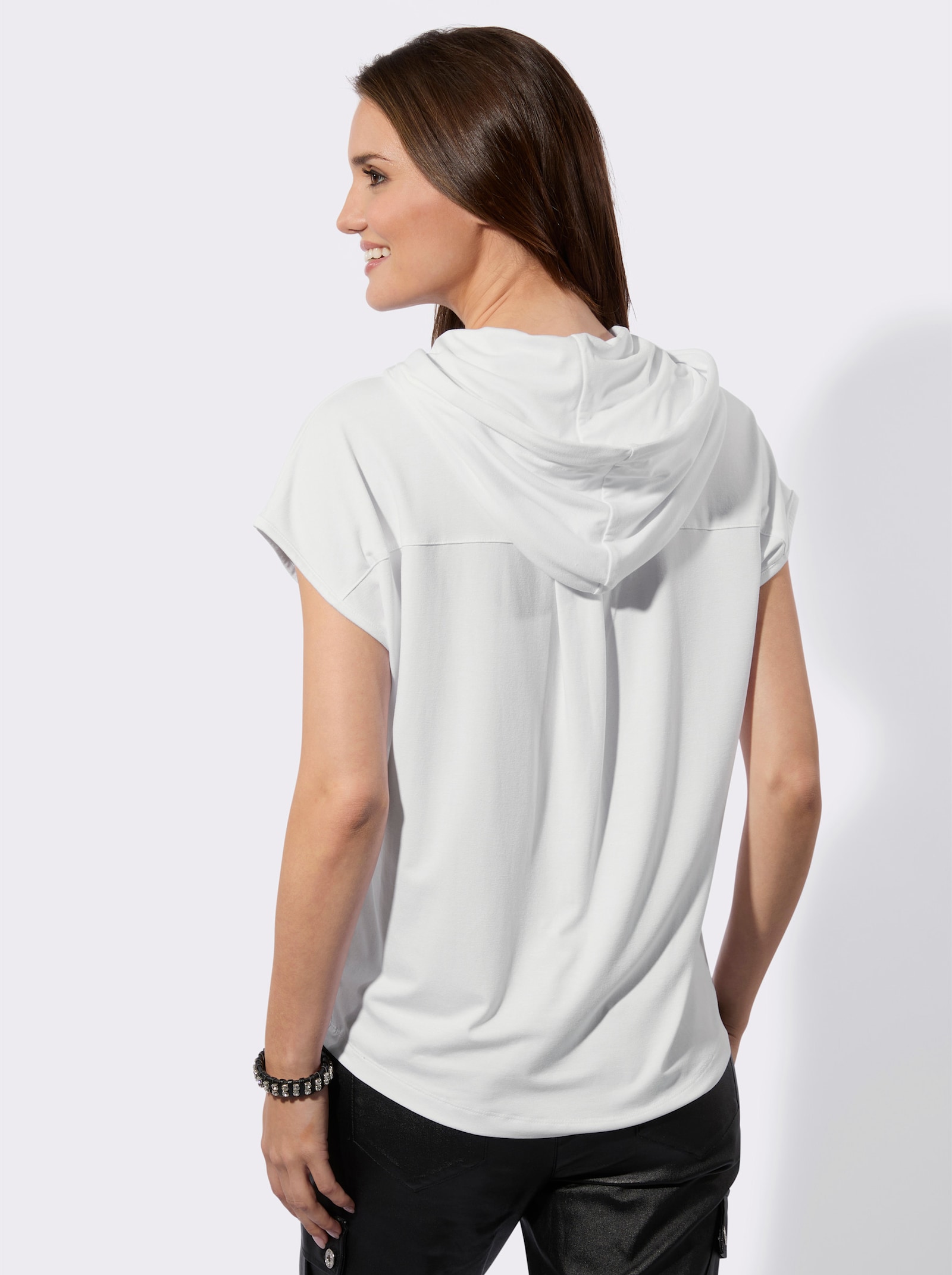 Shirt met capuchon en zilverkleurige print - wit