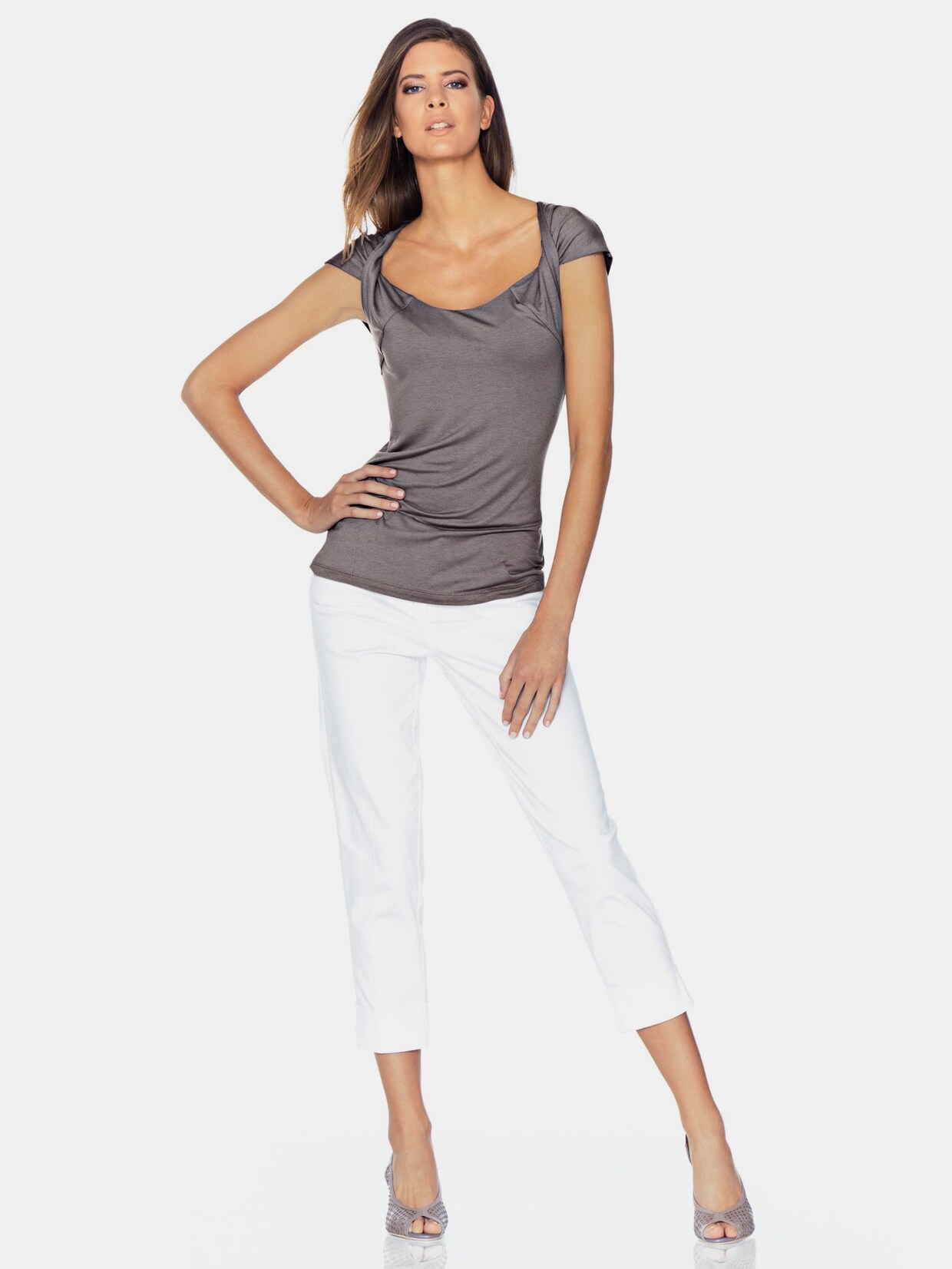 Ashley Brooke Rundhals-Shirt - taupe