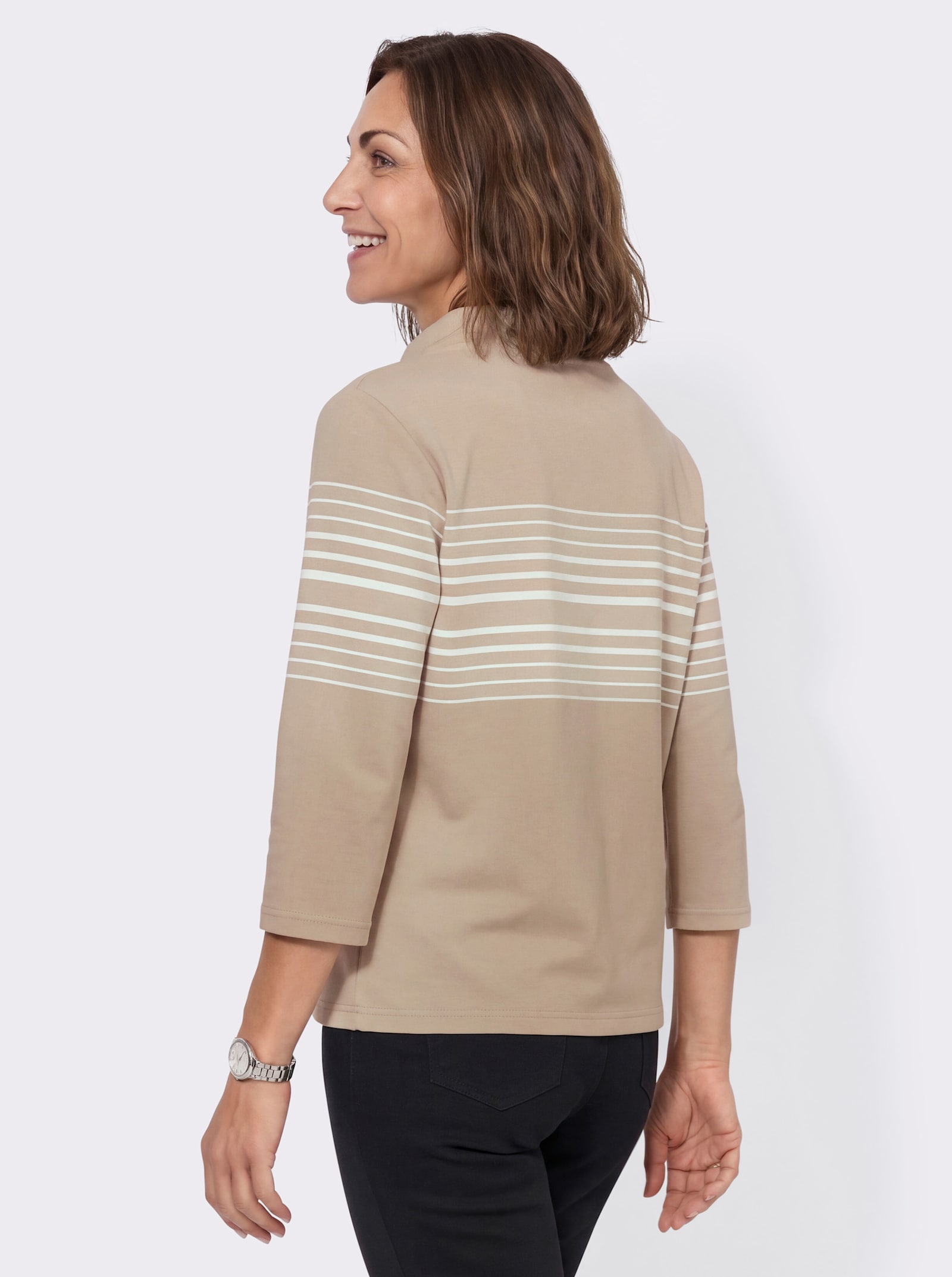 Sweatshirt mit Stehkragen - beige-ecru-geringelt