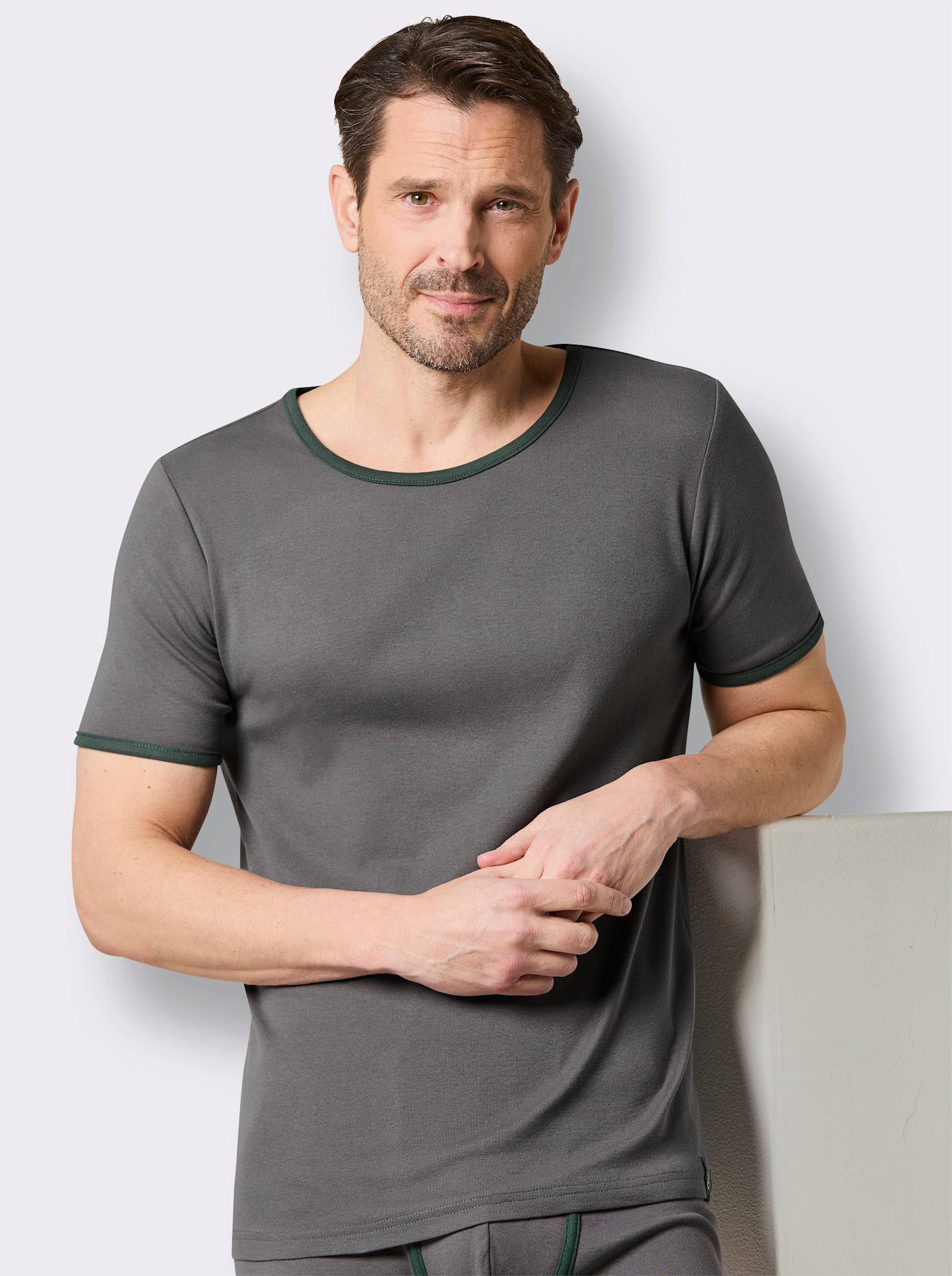 wäschepur men Shirt - anthrazit + moos