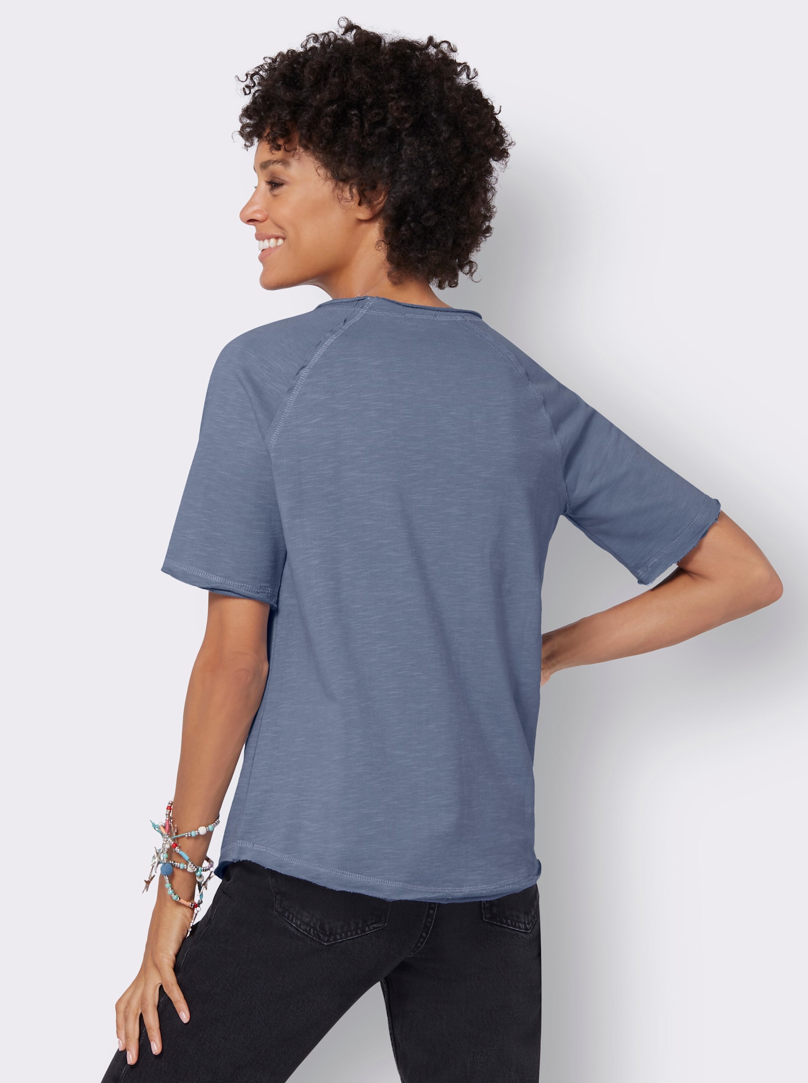 Sweatshirt mit offenen Kanten - taubenblau