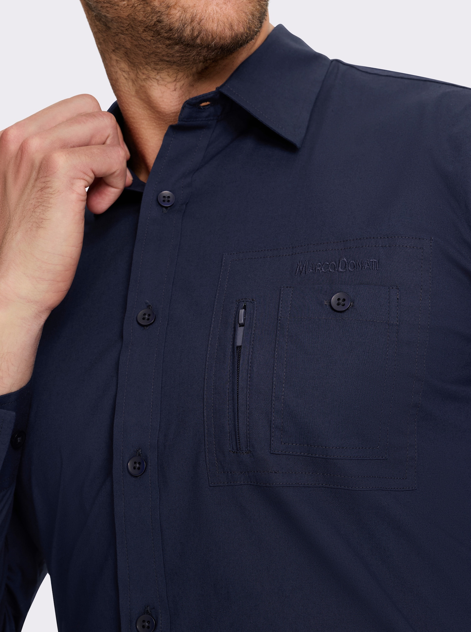 Marco Donati Langarmhemd in Popeline-Stretch - marine