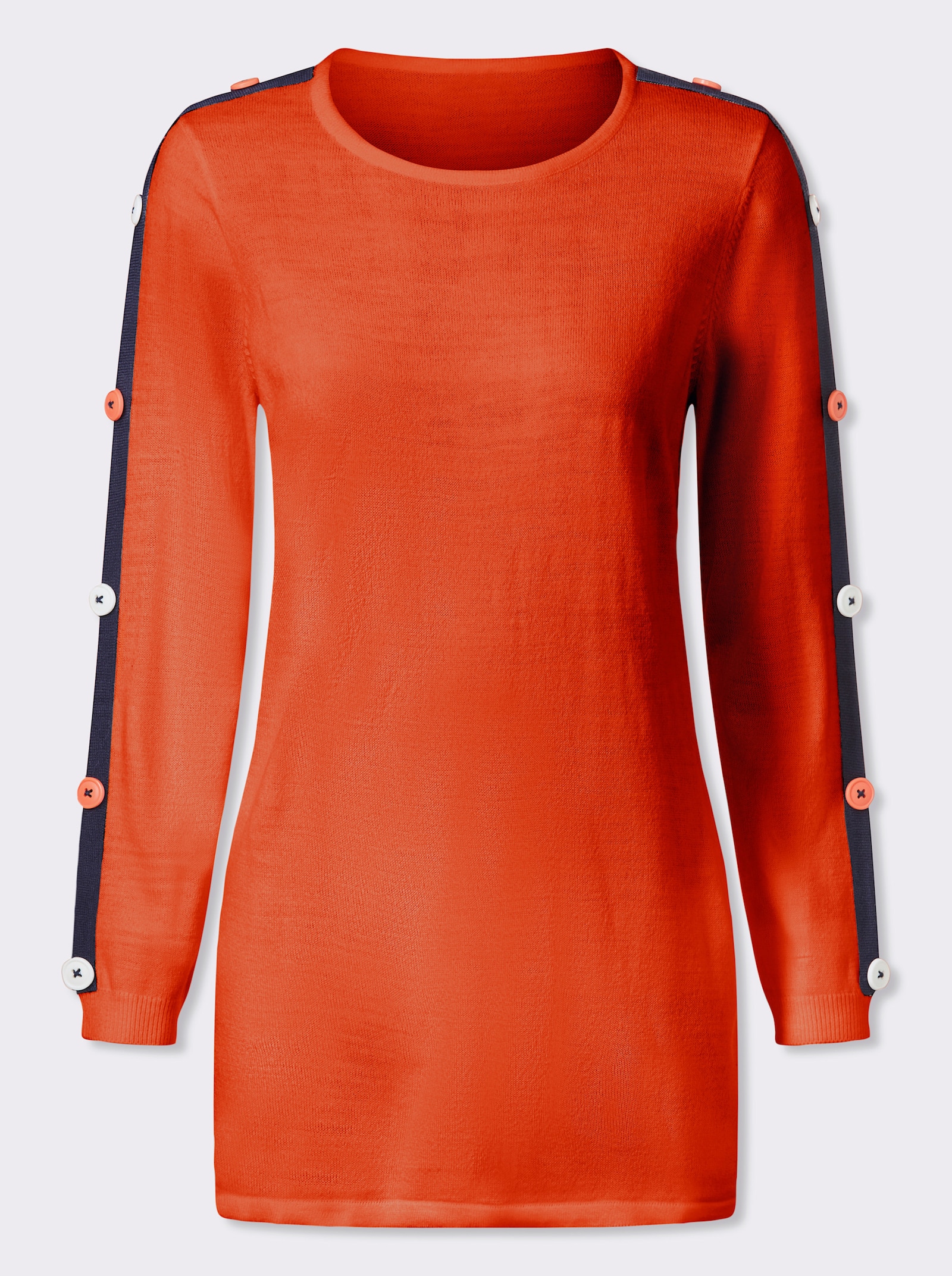Longpullover mit kontrastfarbenen Streifen - orange-marine