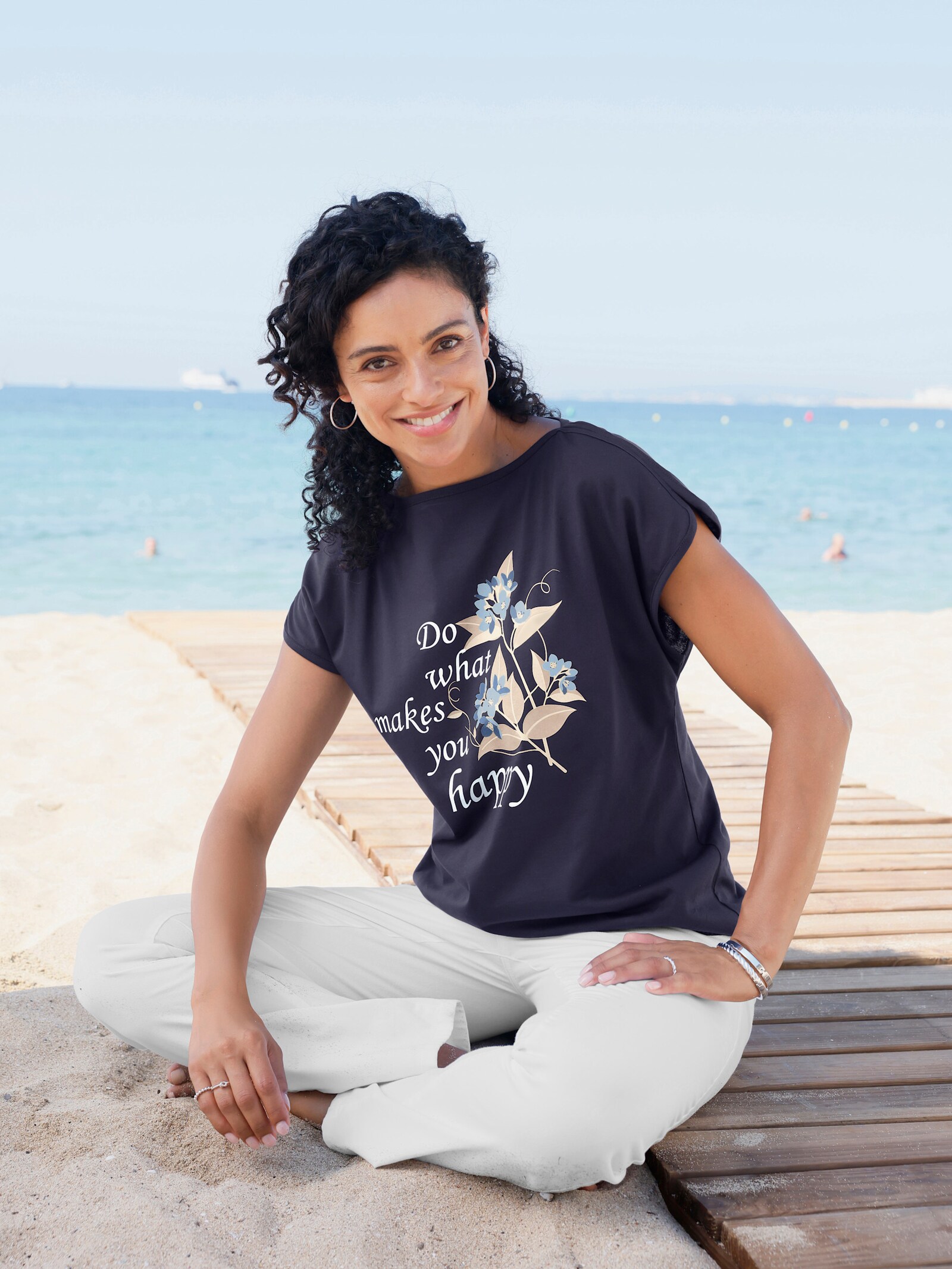 Shirt mit Schriftzug - marine-ecru-bedruckt