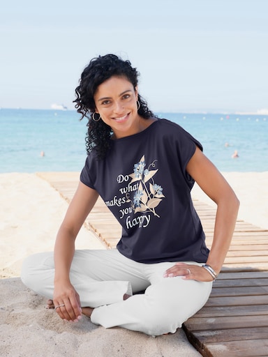 Shirt mit Schriftzug - marine-ecru-bedruckt