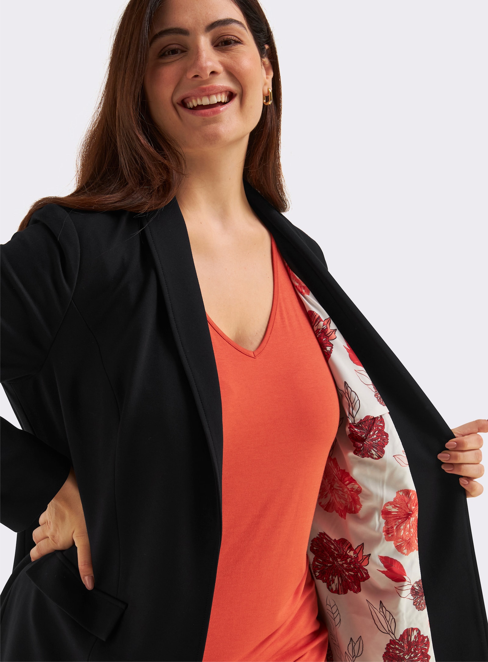 sheego Shirtblazer mit Bindegürtel - schwarz