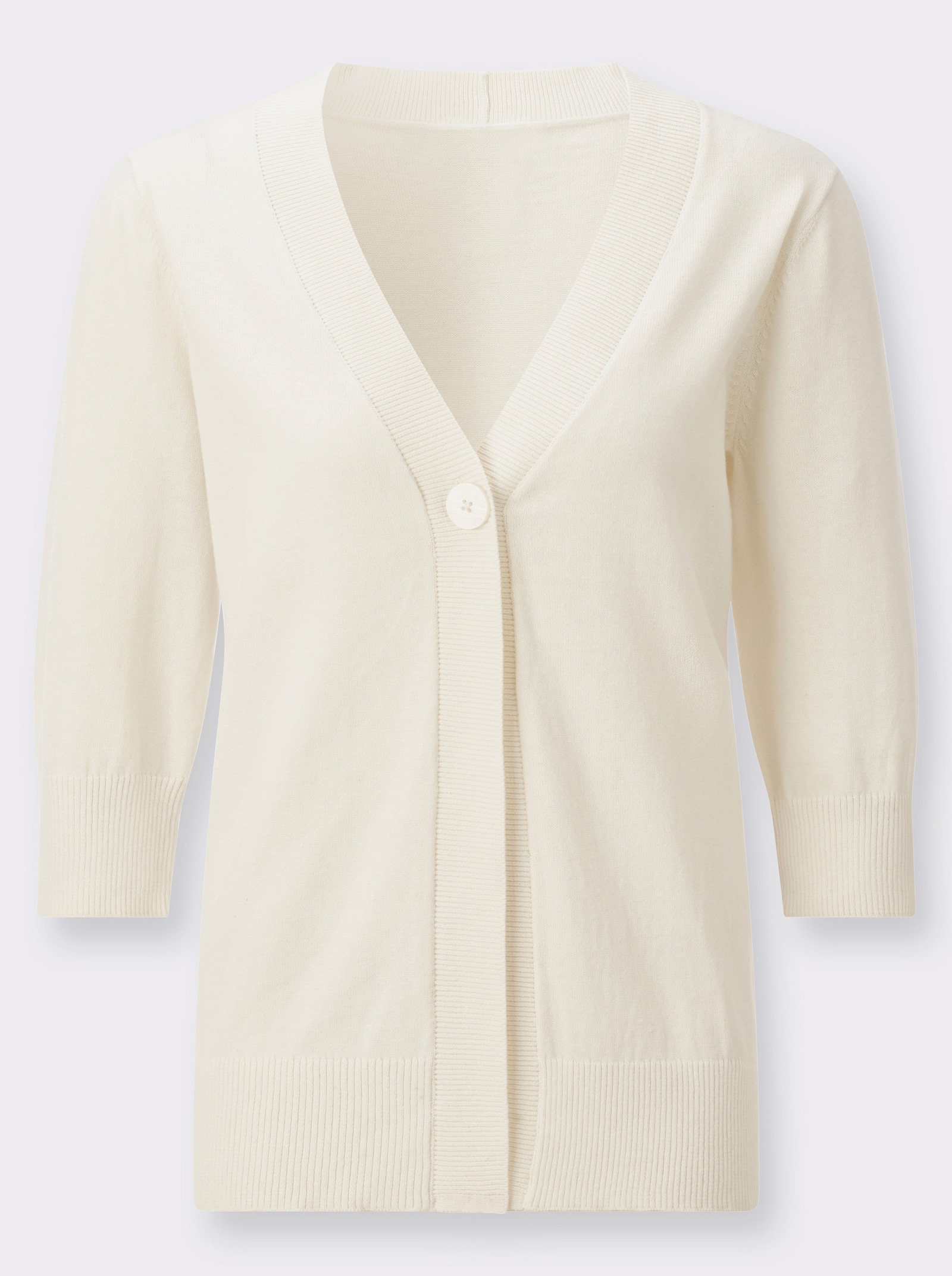Feinstrickjacke mit gerippten Abschlüssen - ecru