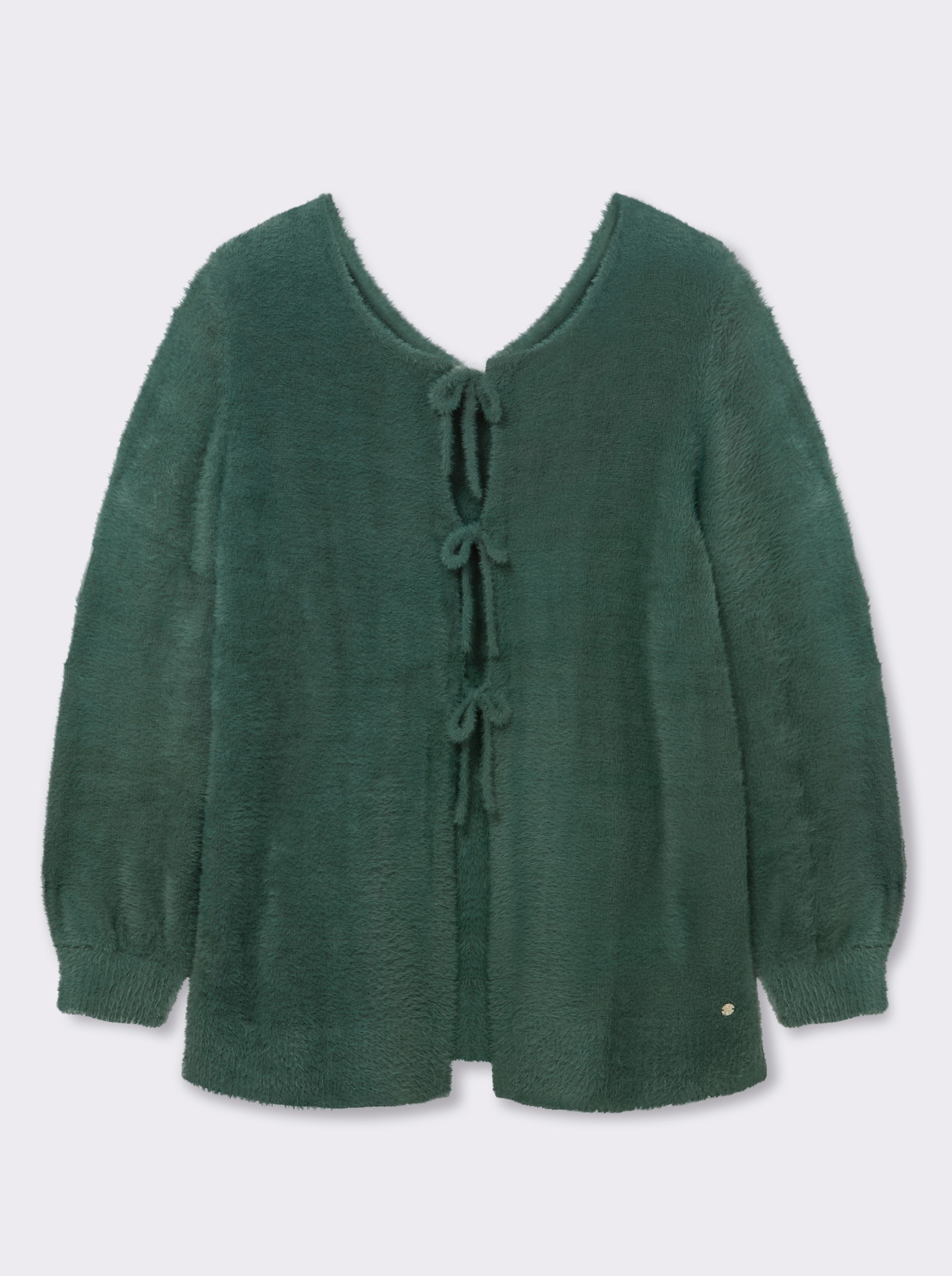 sheego Strickjacke mit Bindebändern und Ballonärmeln - moos