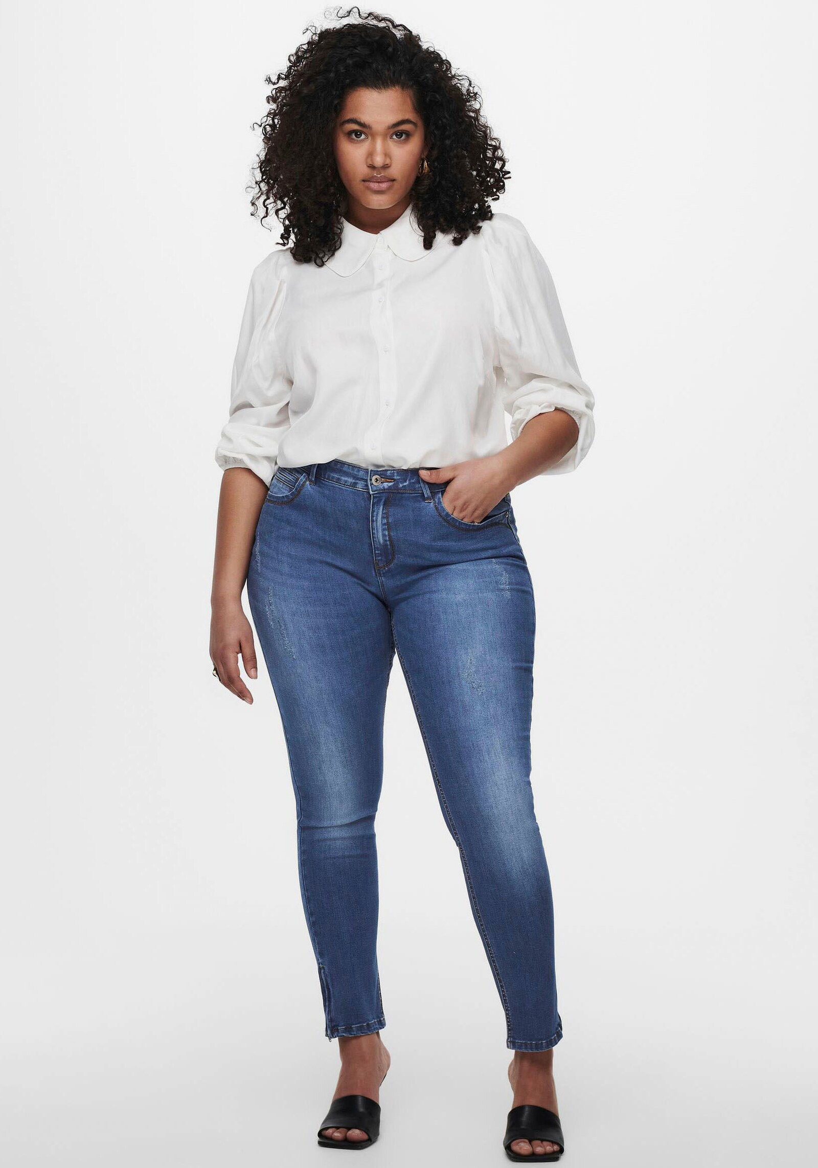 ONLY CARMAKOMA Skinny-fit-Jeans - mid-blue-bleached
