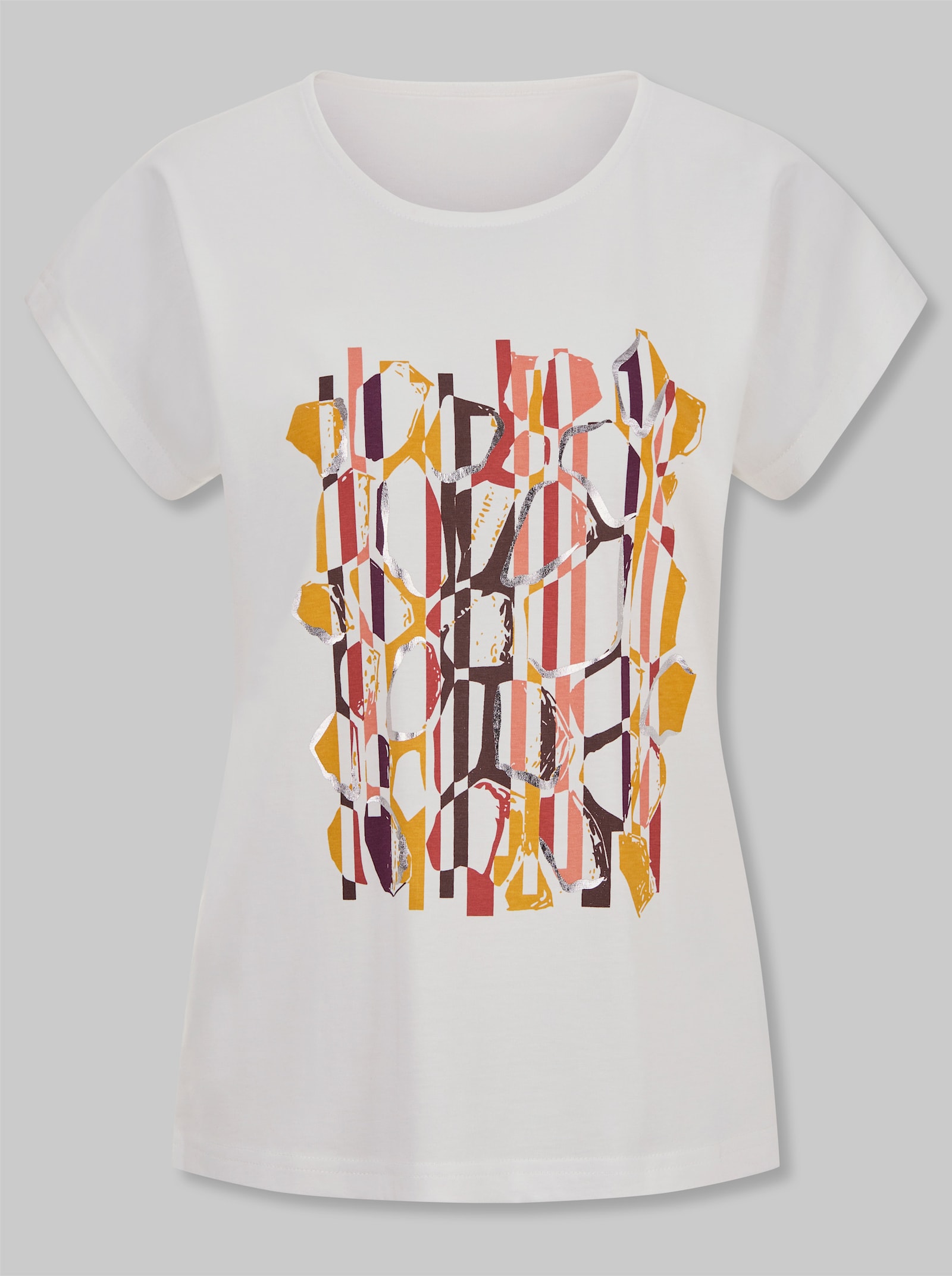 heine Kurzarmshirt mit Folienprint - ecru-rostrot
