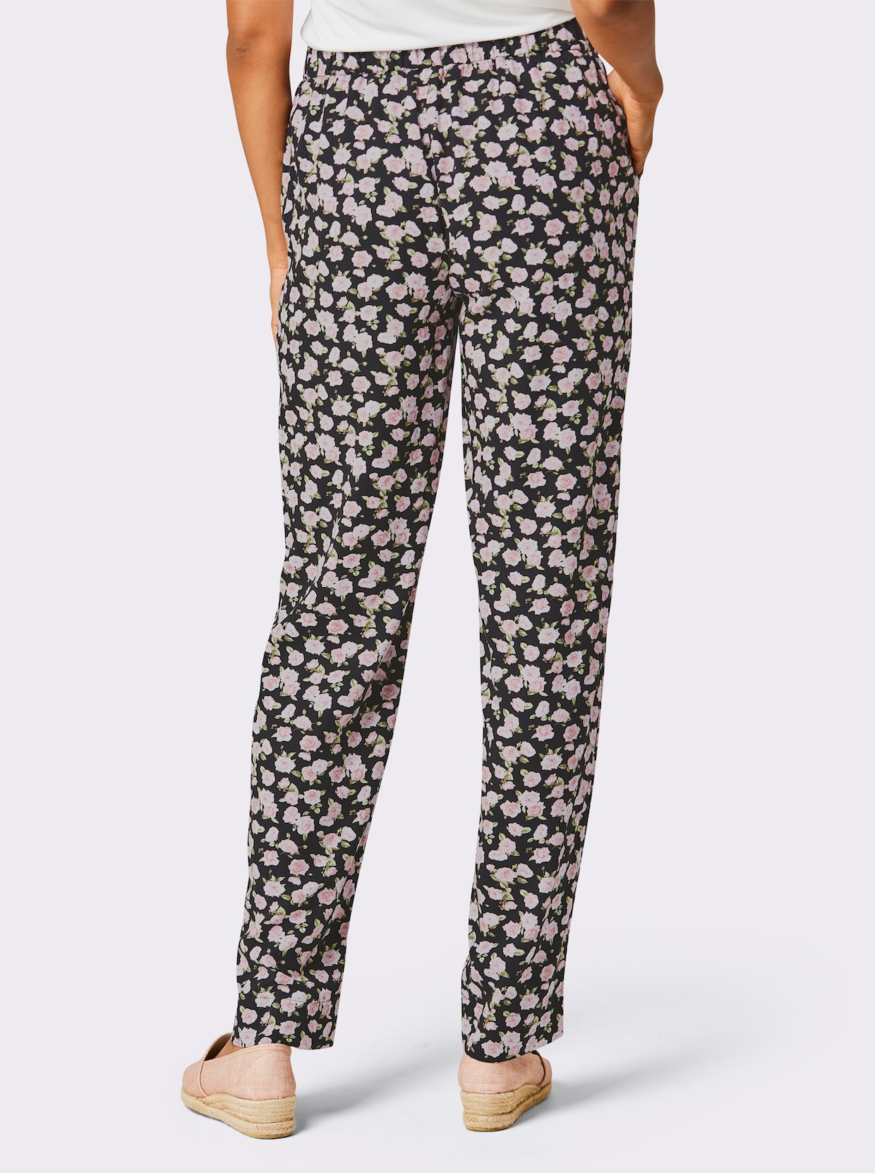 CREATION L PREMIUM comfortbroek - zwart/lichtroze bedrukt