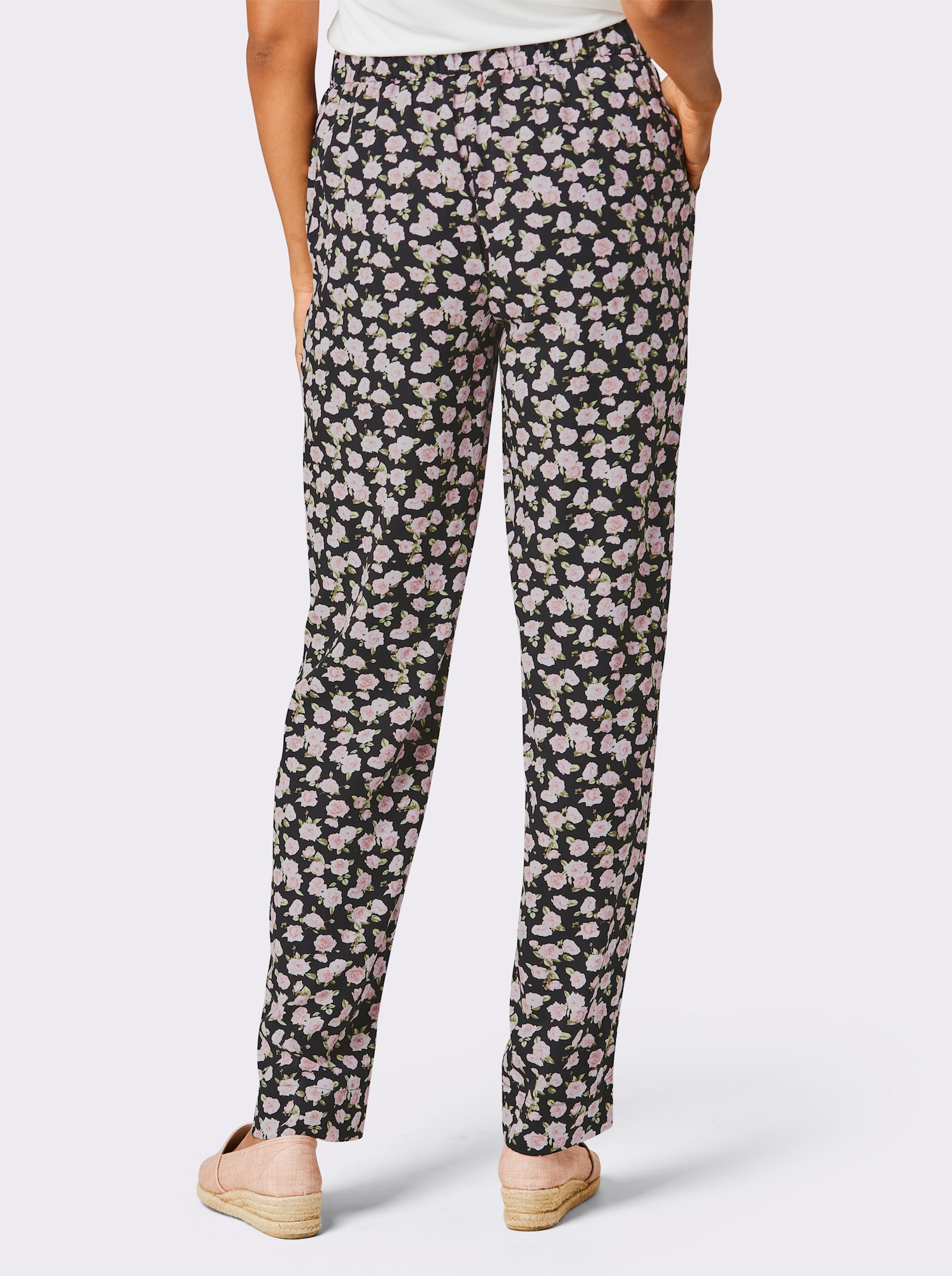 CREATION L PREMIUM Schlupfhose mit innenliegendem Dehnbund - schwarz-hellrosé-bedruckt