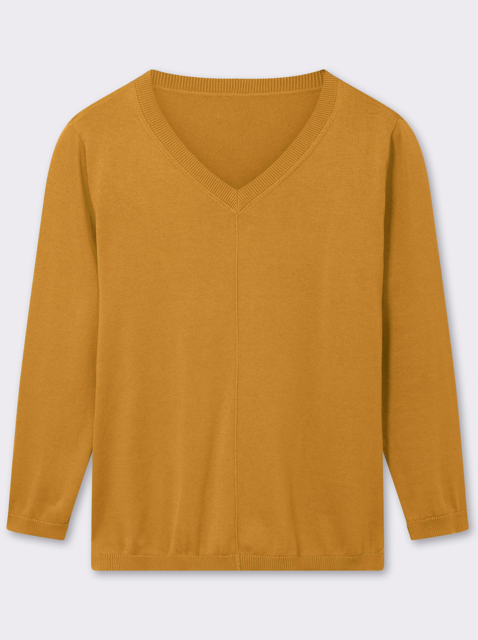 V-Ausschnitt-Pullover mit Biesen vorne - curry