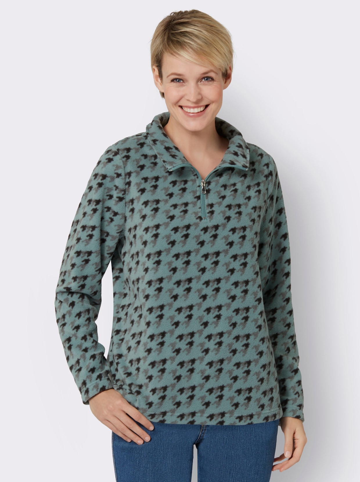 Fleecové tričko - nefritová-potisk