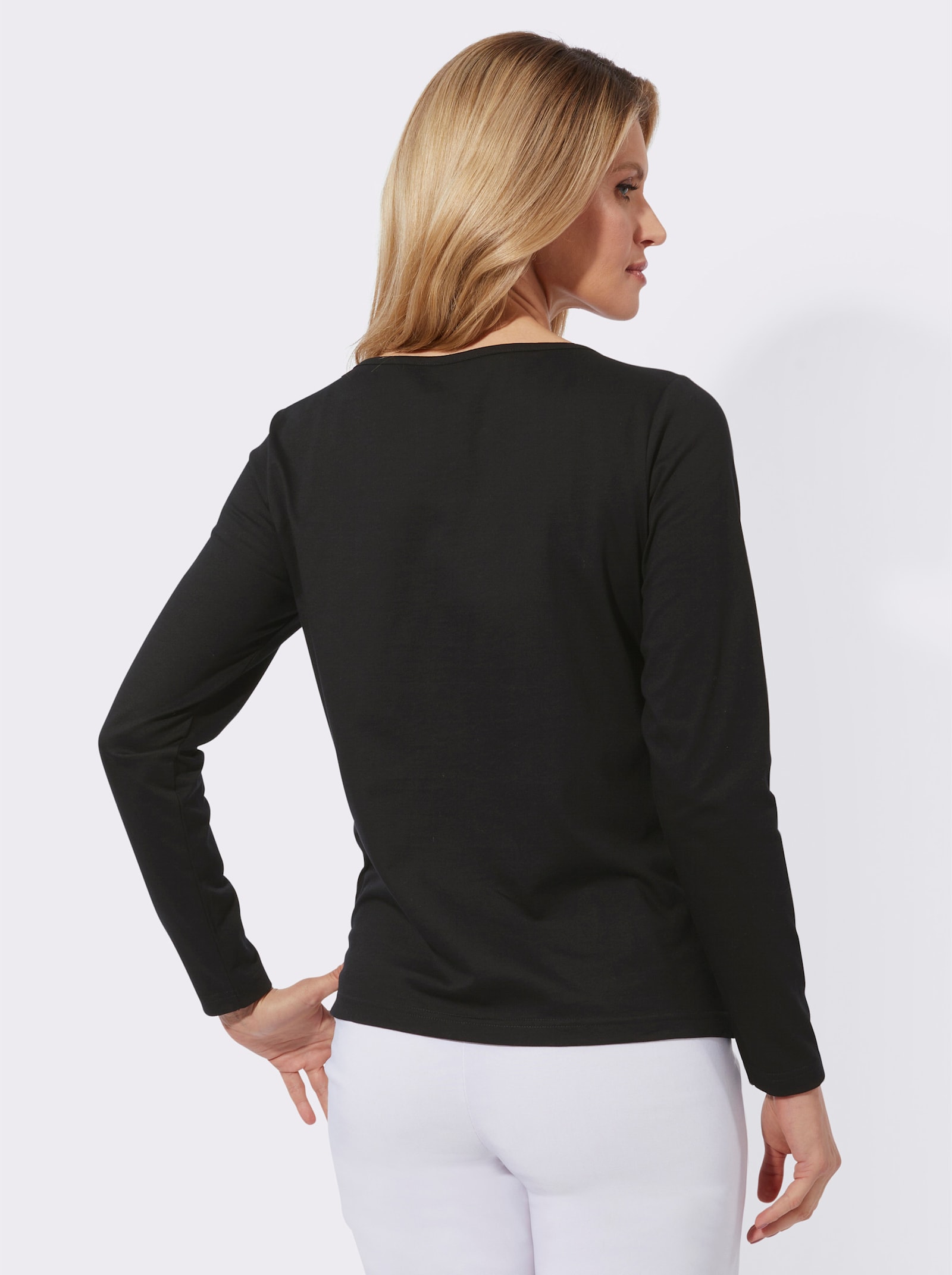 Långärmad topp med dekorringning - svart-gräddvit