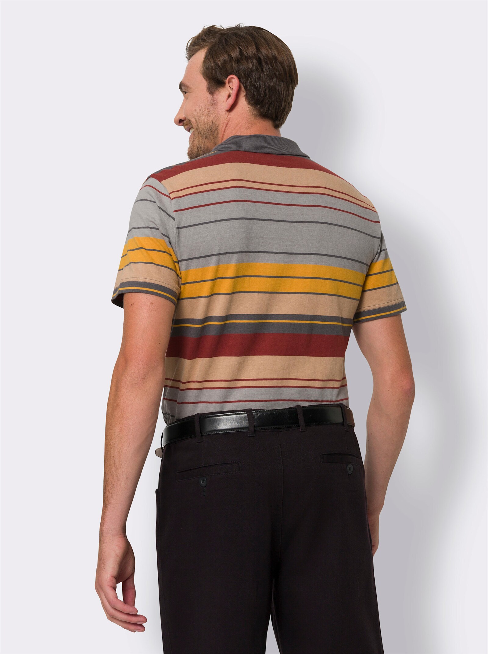 Poloshirt im Ringel-Dessin - steingrau-rotbraun-geringelt