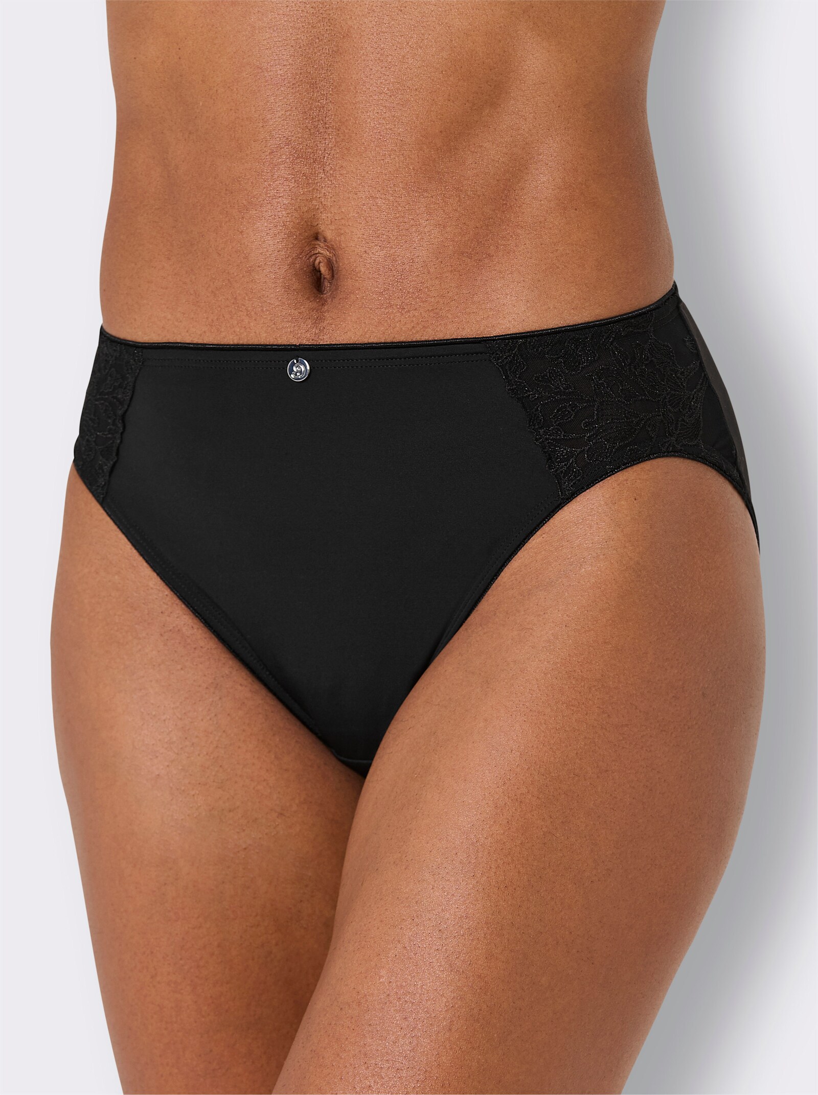 wäschepur Jazzpants mit seitlichem Spitzeneinsatz - schwarz