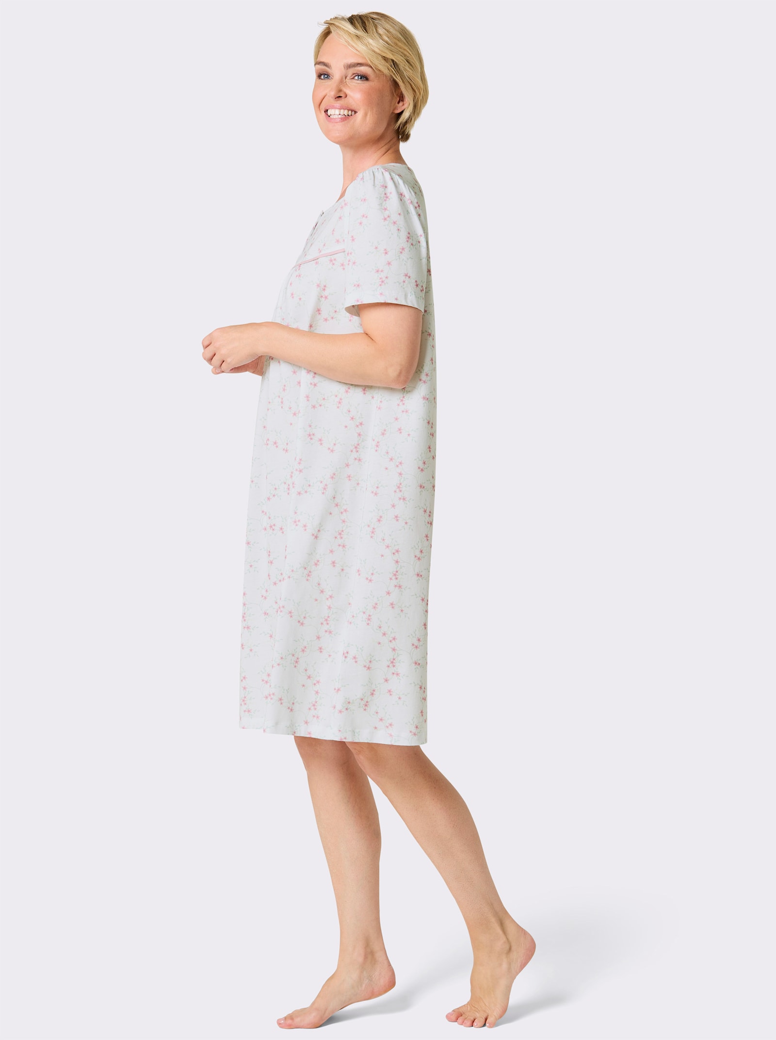 wäschepur Nachthemd - weiß-rosé-bedruckt