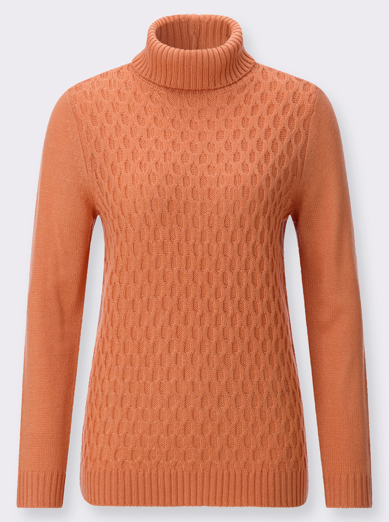 Rollkragenpullover mit Strickmuster - papaya