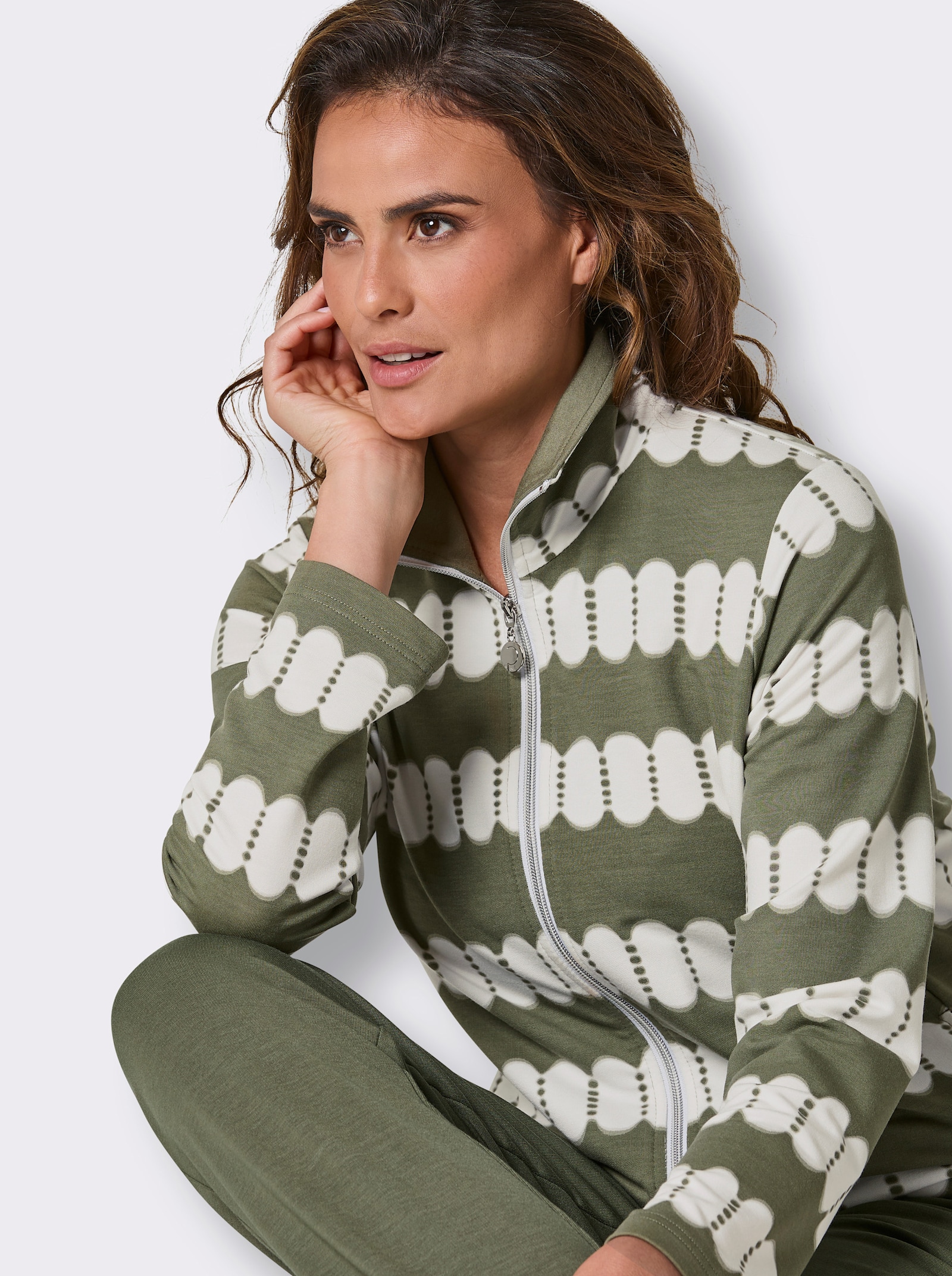 feel good Hausanzug mit Modal - khaki-ecru-bedruckt