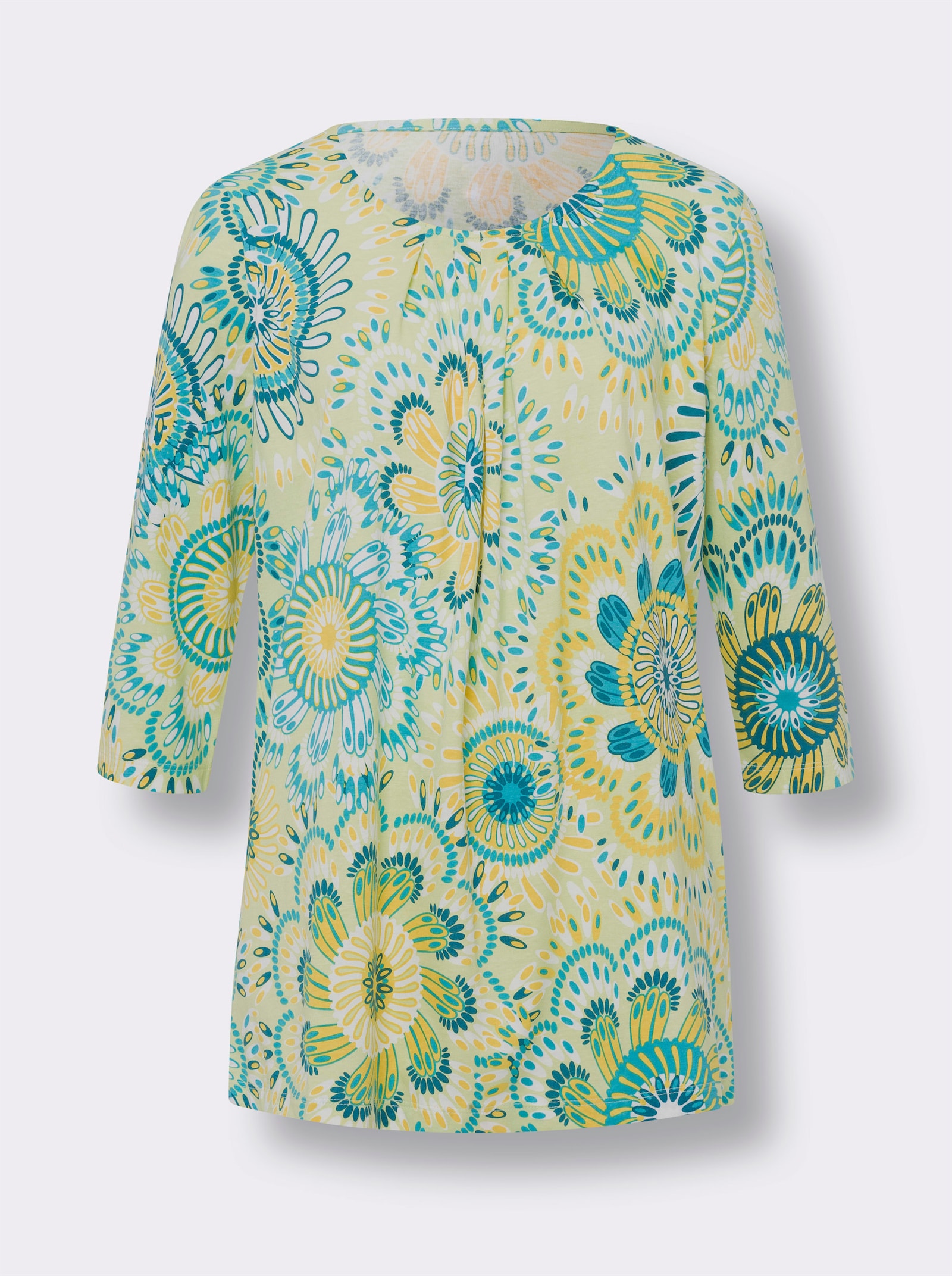 Longshirt in leichter A-Linie - pistazie-türkis-bedruckt